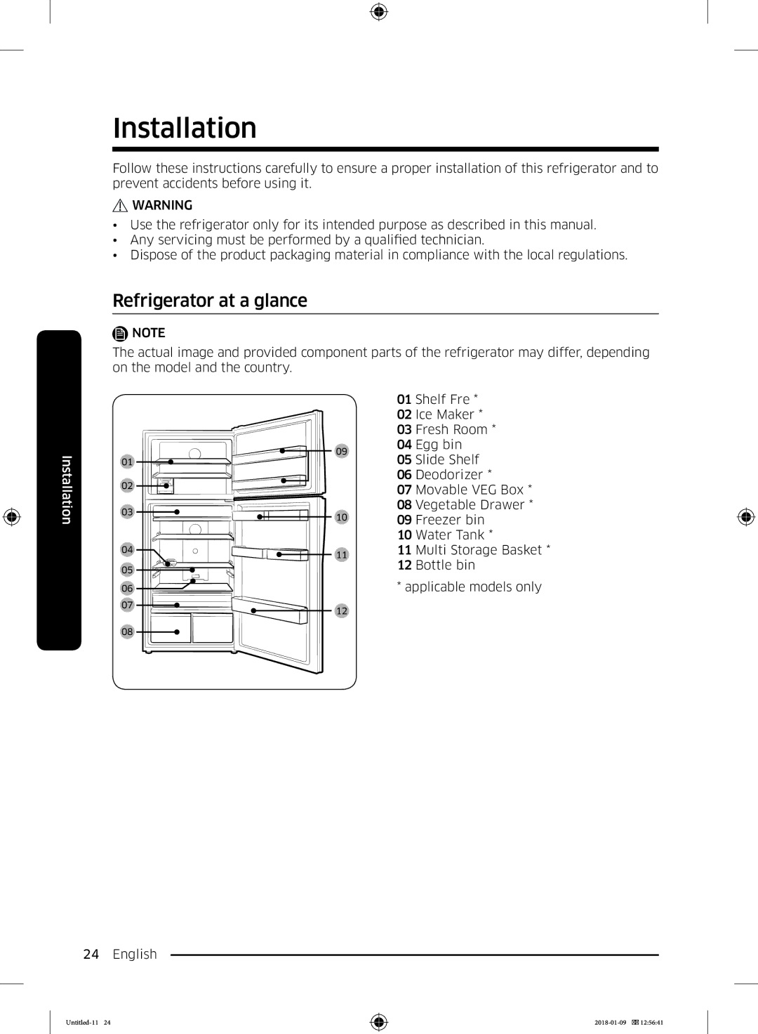 Samsung RT35K5010S8/SG, RT38K5010S8/SG, RT35K5110SP/SG, RT29K5157WW/ZA, RT38K5157SL/ZA Installation, Refrigerator at a glance 