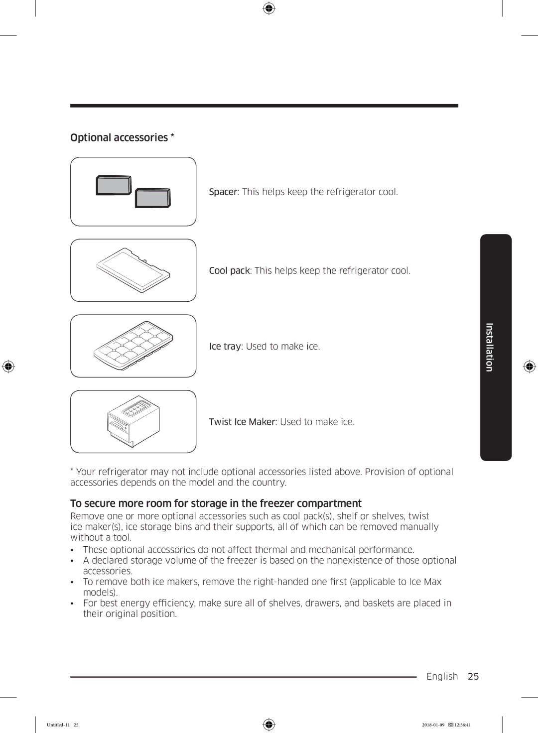 Samsung RT29K5157WW/ZA, RT38K5010S8/SG Optional accessories, To secure more room for storage in the freezer compartment 