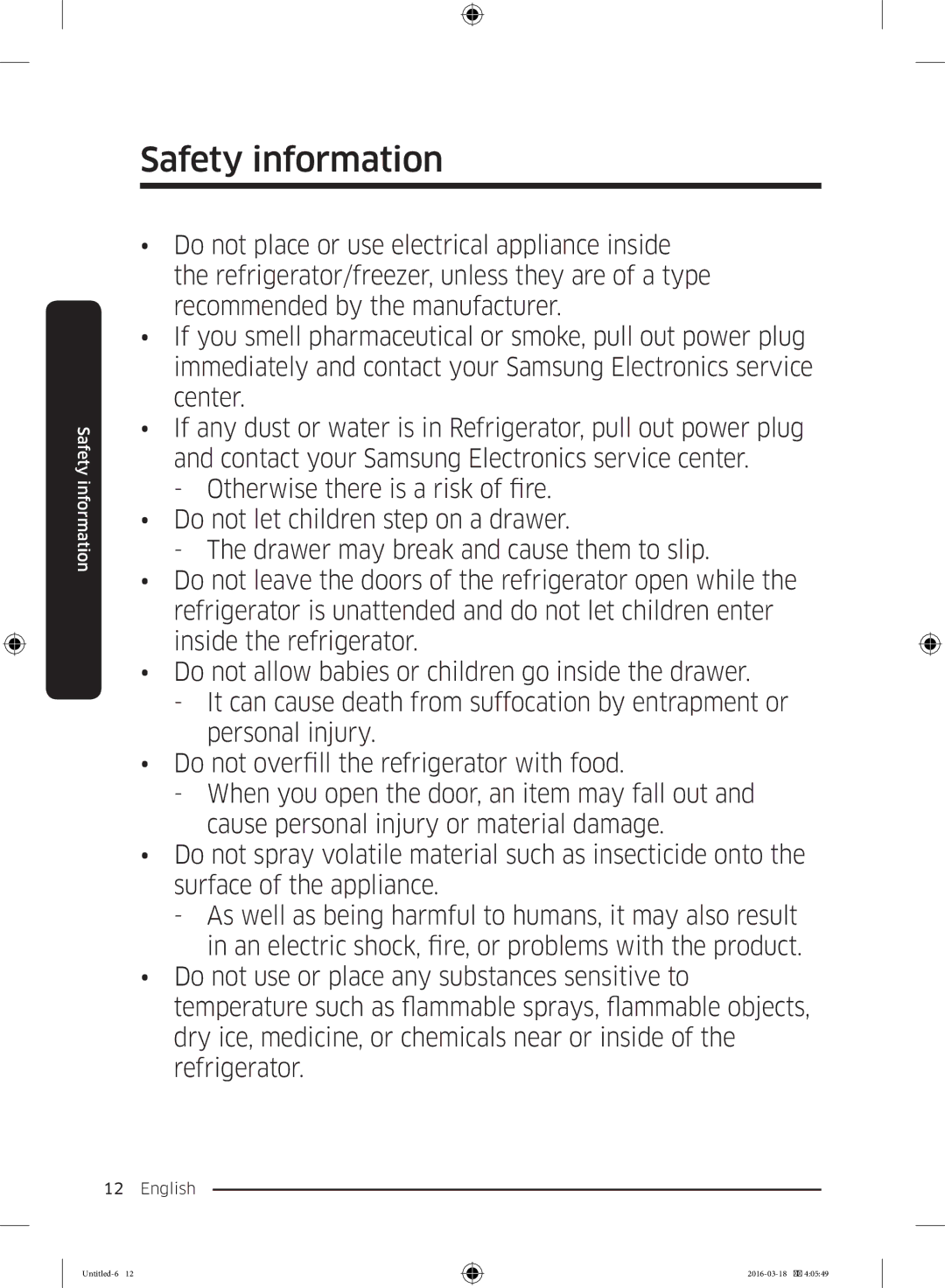 Samsung RT38K5452SP/ML, RT38K5452WW/ML, RT29K5452WW/ML manual Safety information 