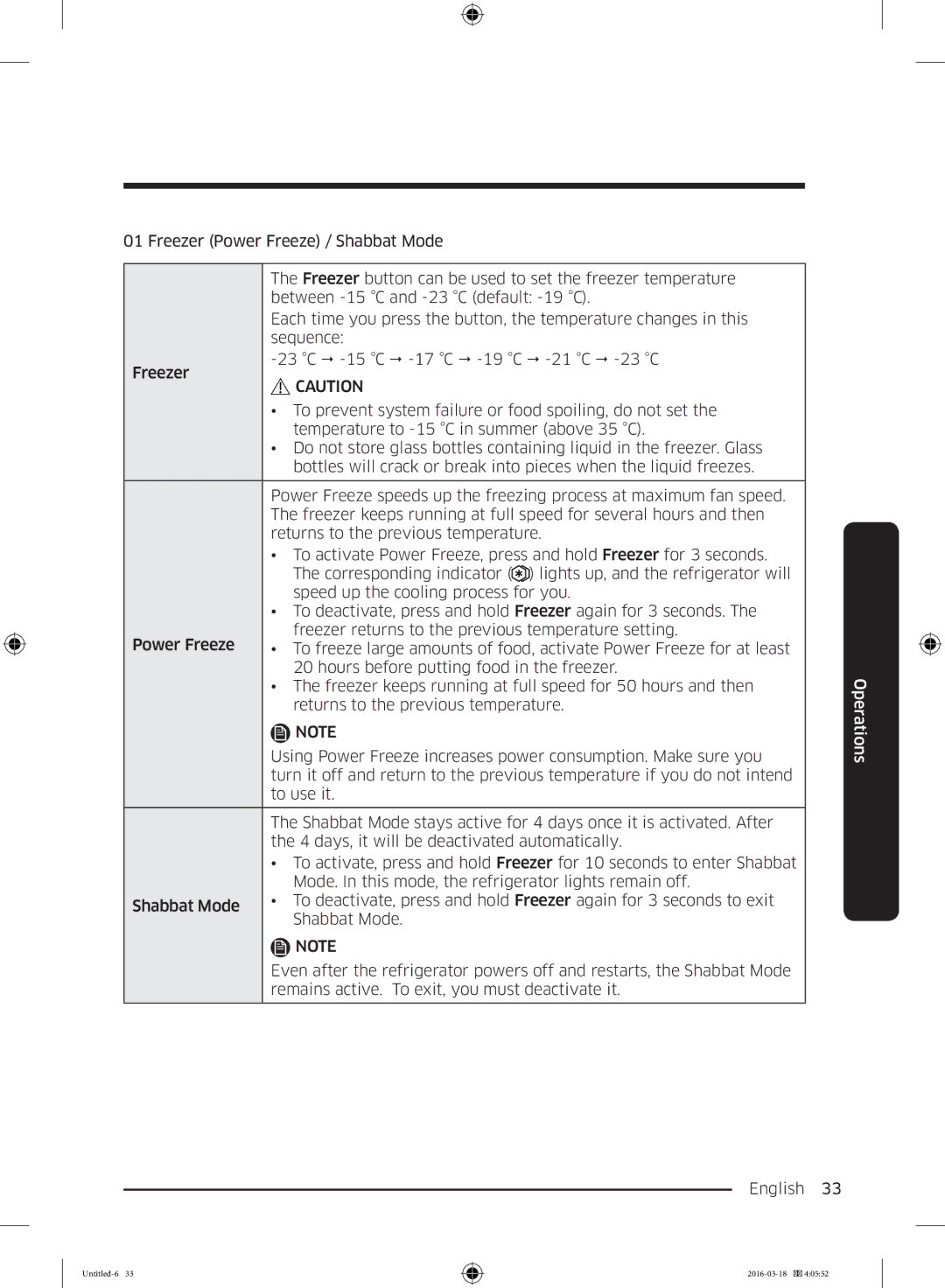 Samsung RT38K5452SP/ML, RT38K5452WW/ML, RT29K5452WW/ML manual Operations 