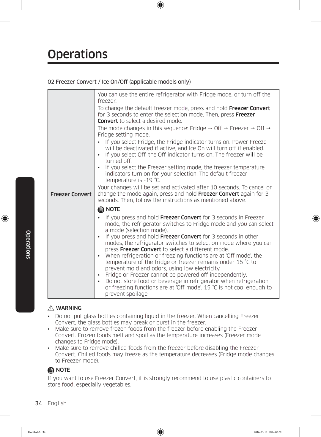 Samsung RT38K5452WW/ML, RT38K5452SP/ML, RT29K5452WW/ML manual Freezer Convert / Ice On/Off applicable models only 