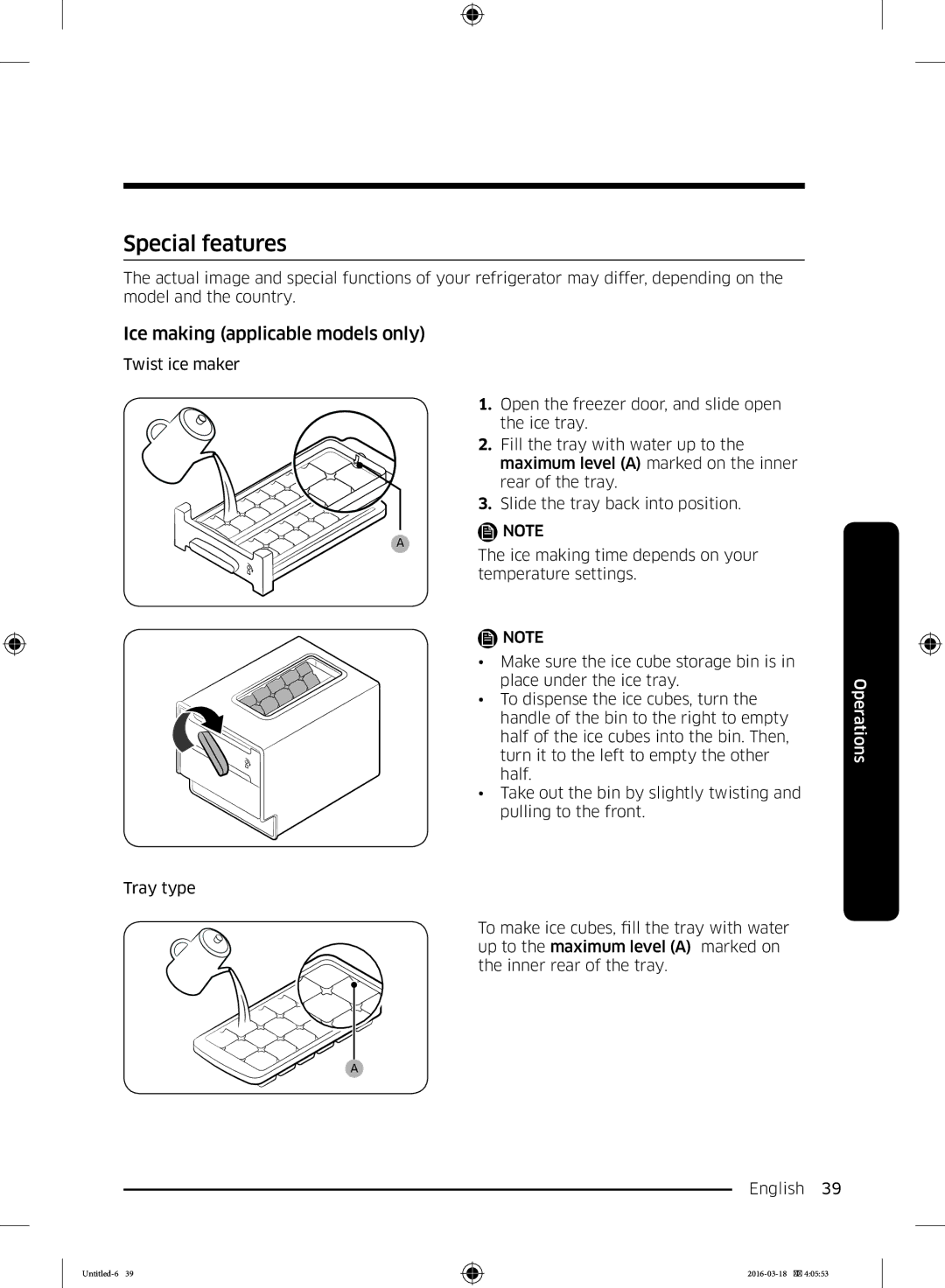 Samsung RT38K5452SP/ML, RT38K5452WW/ML, RT29K5452WW/ML manual Special features, Ice making applicable models only 