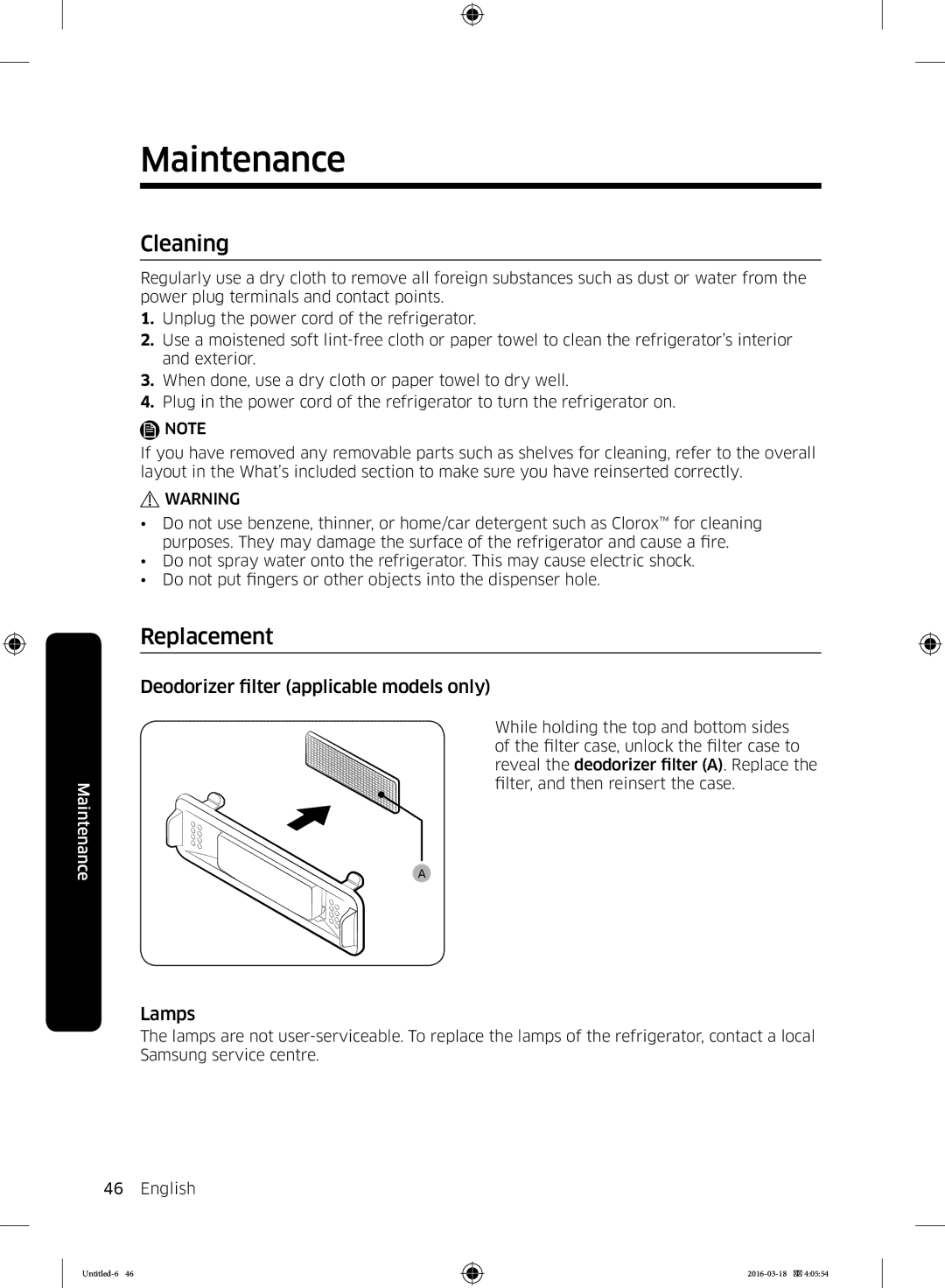 Samsung RT38K5452WW/ML, RT38K5452SP/ML, RT29K5452WW/ML manual Deodorizer filter applicable models only, Lamps 