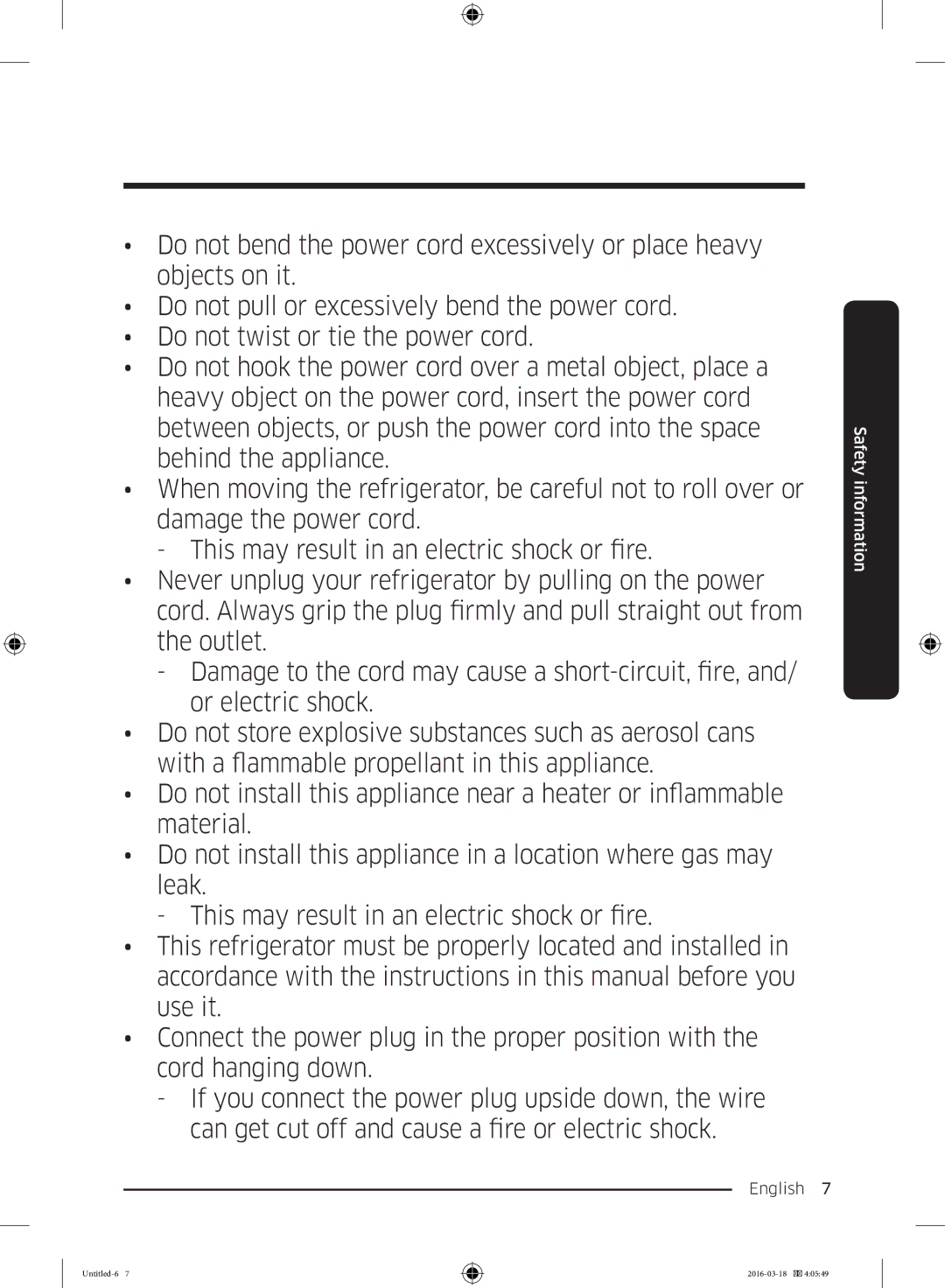 Samsung RT38K5452WW/ML, RT38K5452SP/ML, RT29K5452WW/ML manual Safety information 