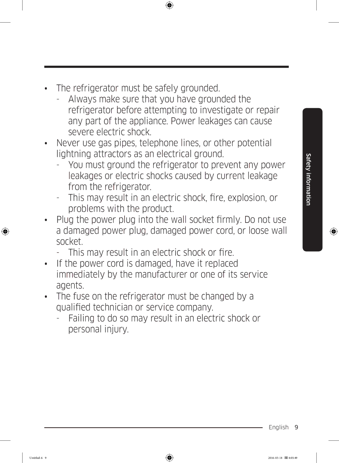 Samsung RT38K5452SP/ML, RT38K5452WW/ML, RT29K5452WW/ML manual Safety information 