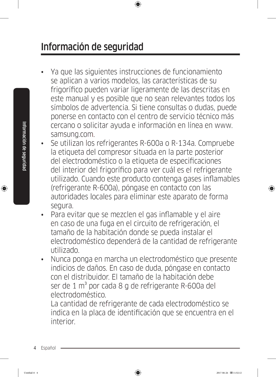 Samsung RT35K5430S8/ES, RT38K5535EF/ES, RT35K5430EF/ES, RT29K5030WW/ES, RT32K5030EF/ES manual Información de seguridad 