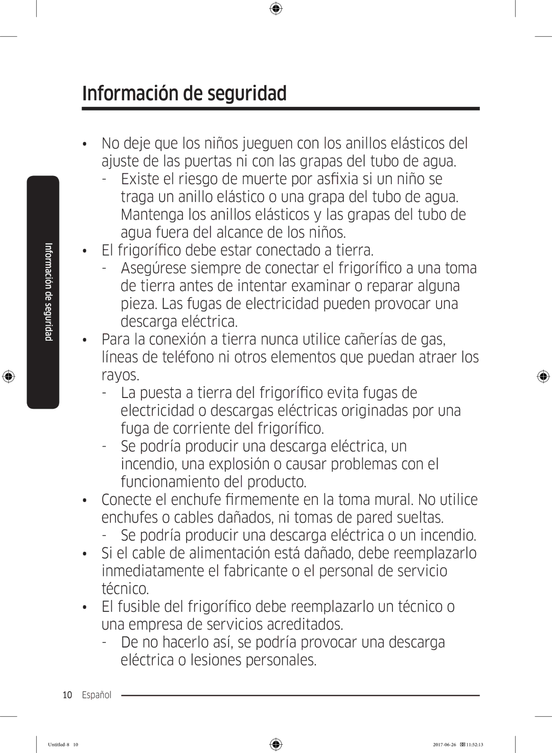 Samsung RT35K5430EF/ES, RT38K5535EF/ES, RT29K5030WW/ES, RT32K5030EF/ES, RT32K5030S8/ES manual Información de seguridad 