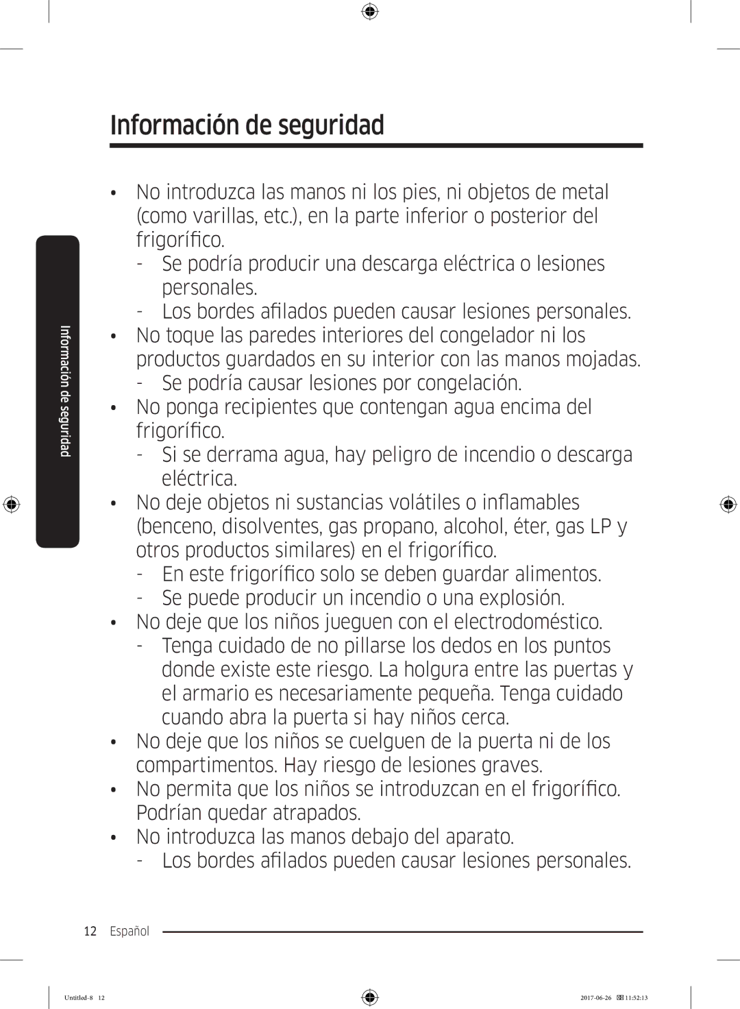 Samsung RT32K5030EF/ES, RT38K5535EF/ES, RT35K5430EF/ES, RT29K5030WW/ES, RT32K5030S8/ES manual Información de seguridad 