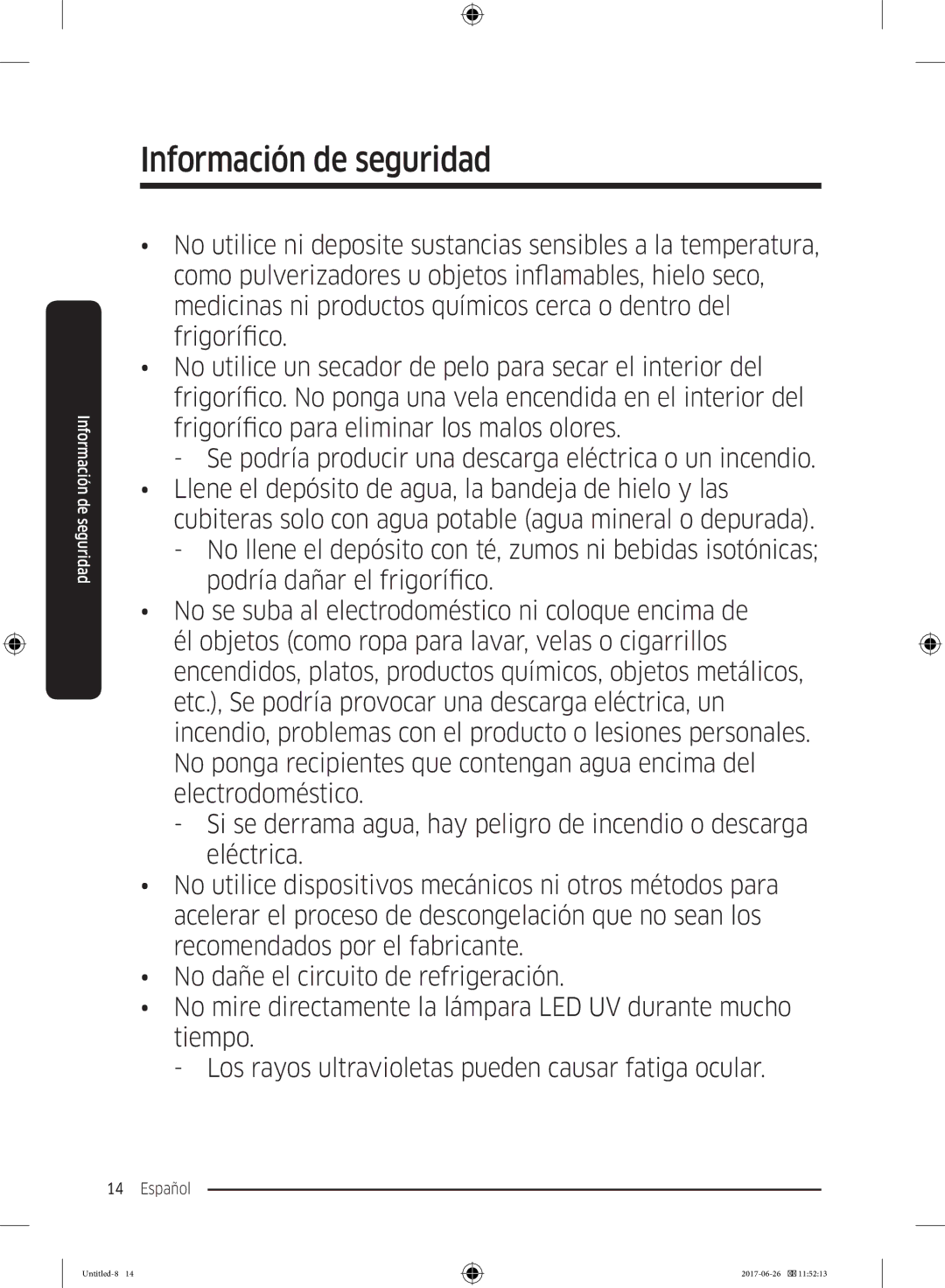 Samsung RT29K5030S8/ES, RT38K5535EF/ES, RT35K5430EF/ES, RT29K5030WW/ES, RT32K5030EF/ES manual Información de seguridad 