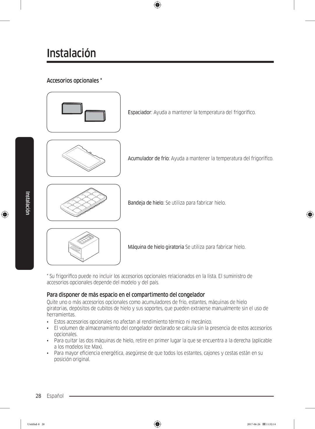 Samsung RT38K5535S9/ES, RT38K5535EF/ES, RT35K5430EF/ES, RT29K5030WW/ES, RT32K5030EF/ES, RT32K5030S8/ES Accesorios opcionales 