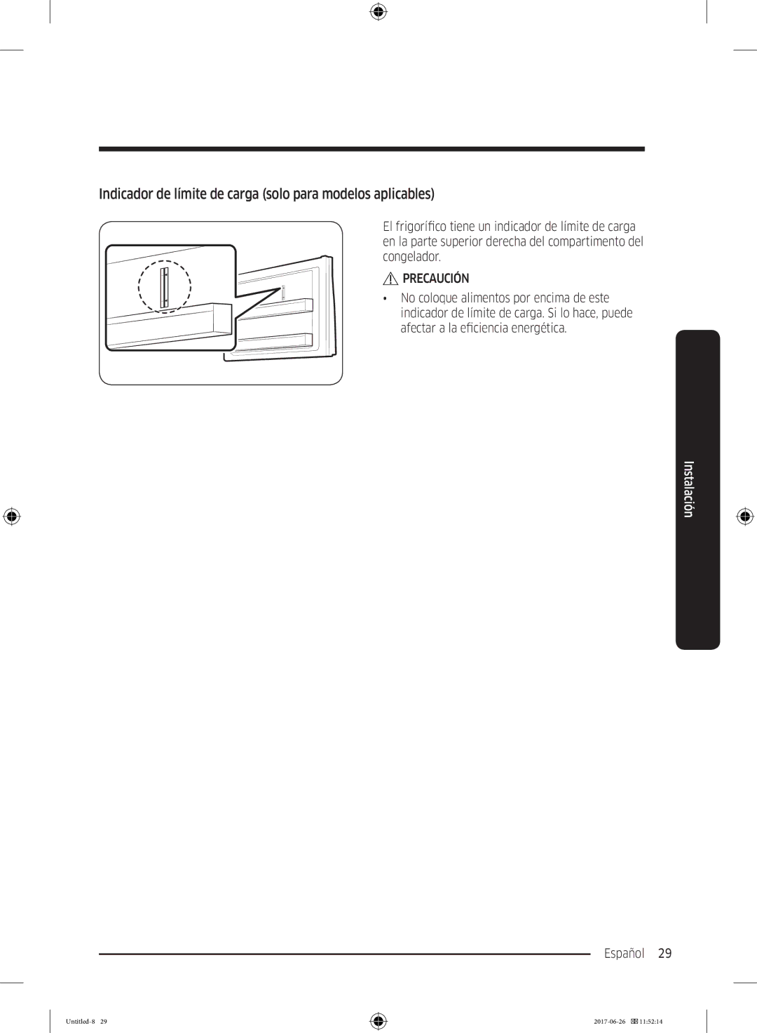 Samsung RT38K5530S9/ES, RT38K5535EF/ES manual Indicador de límite de carga solo para modelos aplicables, Precaución 