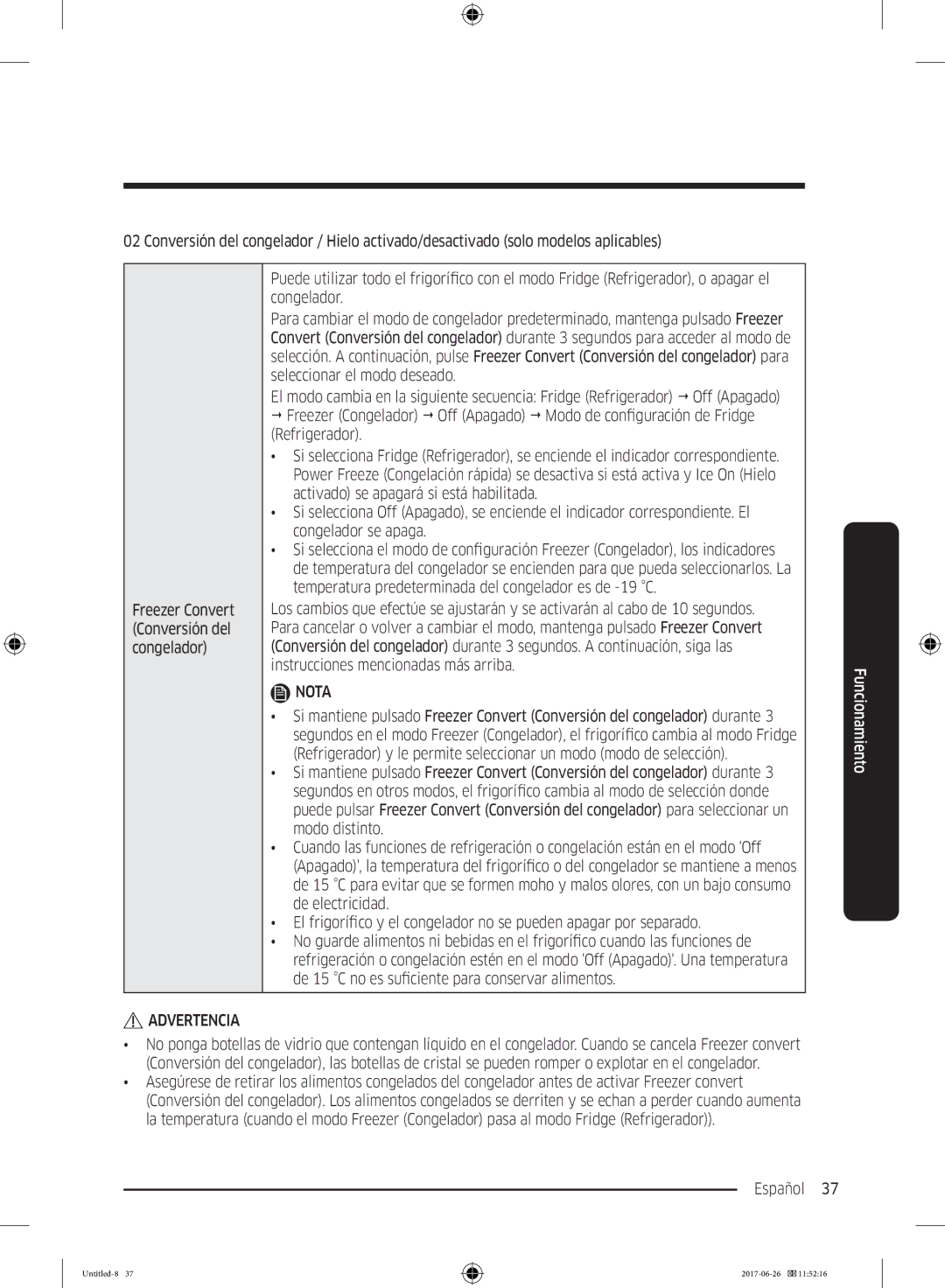 Samsung RT29K5030WW/ES, RT38K5535EF/ES, RT35K5430EF/ES, RT32K5030EF/ES manual Freezer Convert Conversión del congelador 