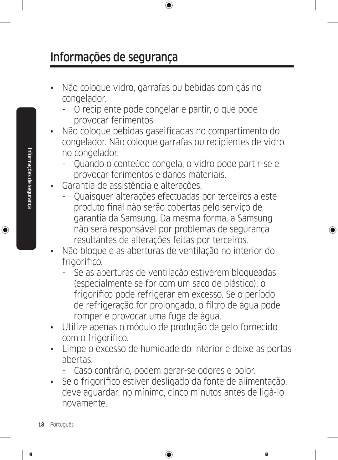 Samsung RT32K5035WW/ES, RT38K5535EF/ES, RT35K5430EF/ES, RT29K5030WW/ES, RT32K5030EF/ES manual Informações de segurança 