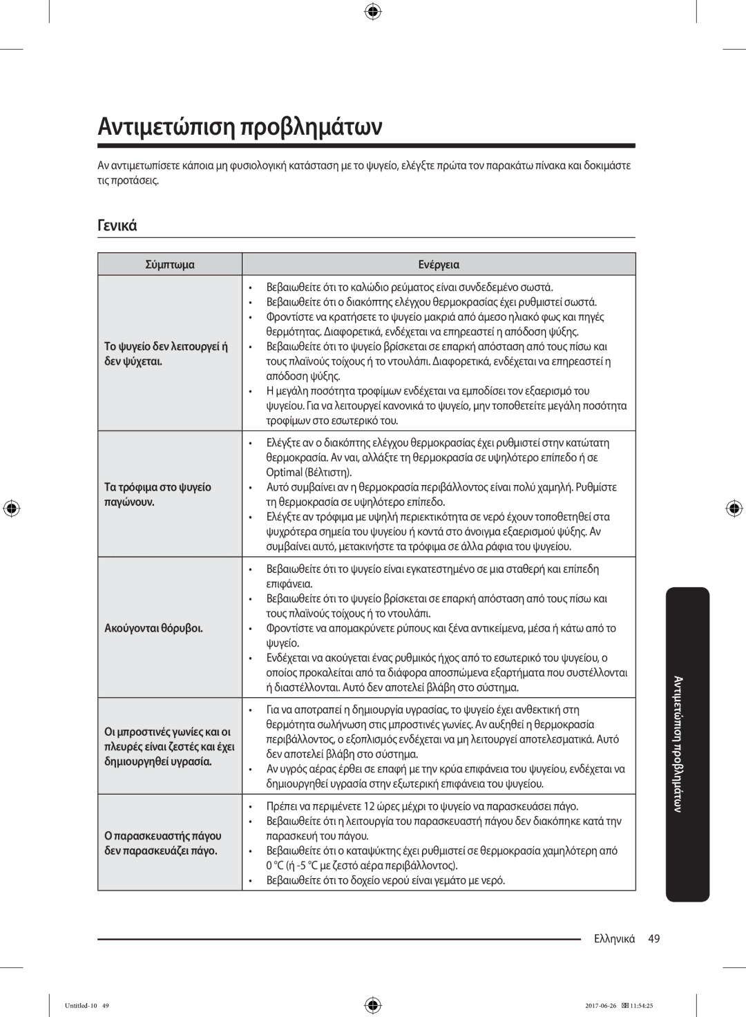 Samsung RT29K5030S8/ES manual Βεβαιωθείτε ότι το καλώδιο ρεύματος είναι συνδεδεμένο σωστά, Απόδοση ψύξης, Optimal Βέλτιστη 