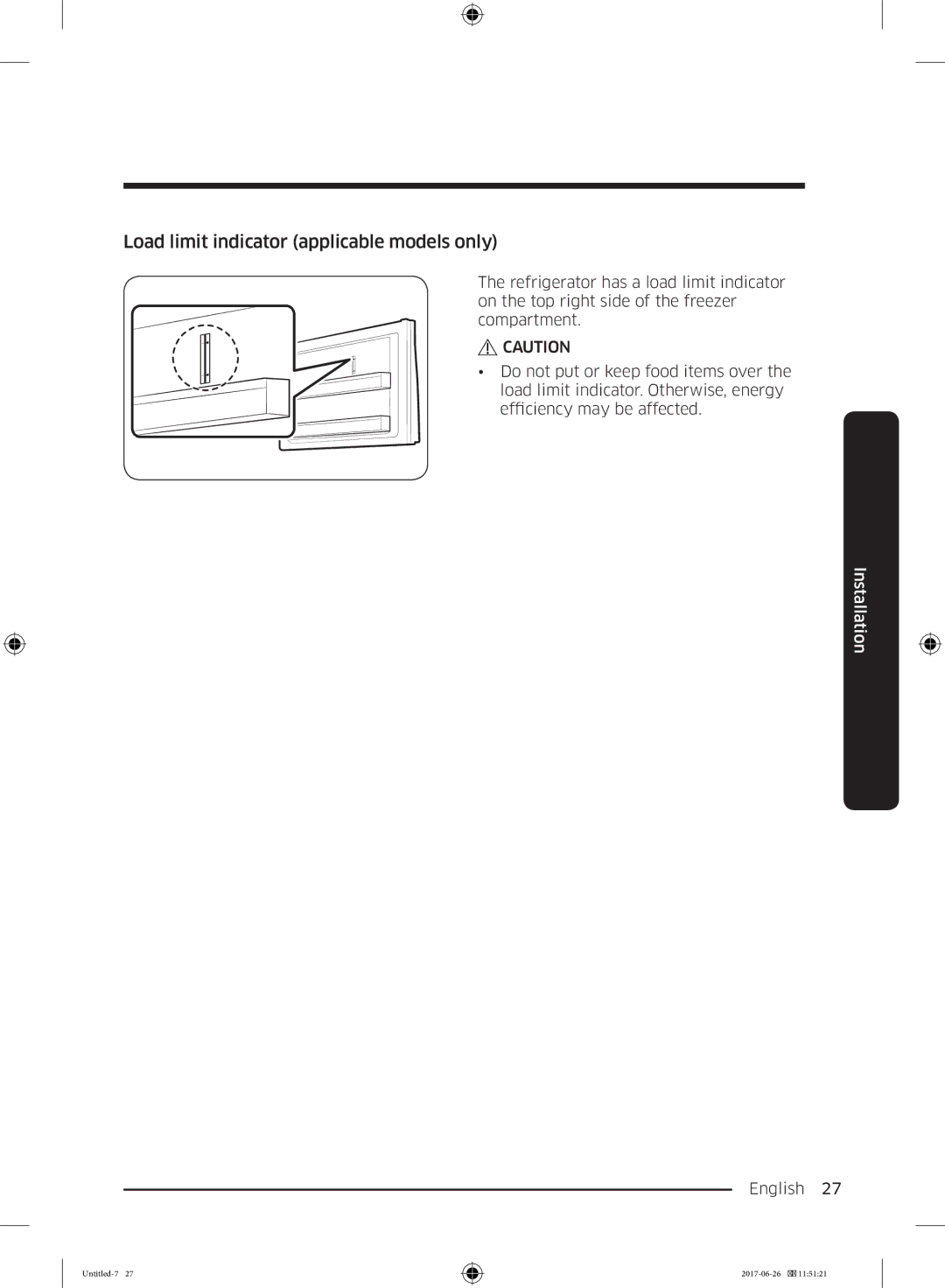 Samsung RT35K5430EF/ES, RT38K5535EF/ES, RT29K5030WW/ES, RT32K5030EF/ES manual Load limit indicator applicable models only 