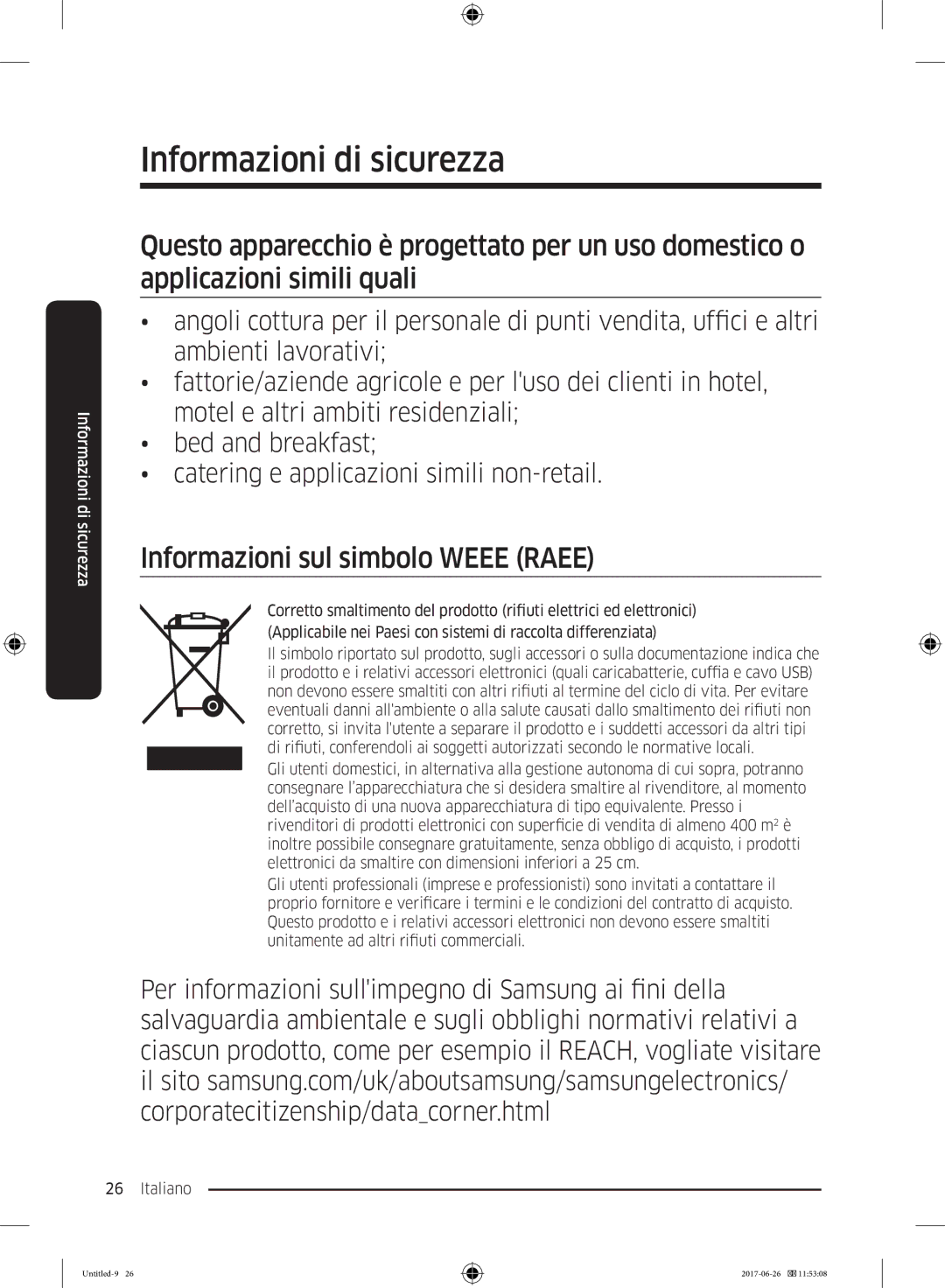 Samsung RT38K5535EF/ES, RT35K5430EF/ES, RT29K5030WW/ES, RT32K5030EF/ES, RT32K5030S8/ES Informazioni sul simbolo Weee Raee 