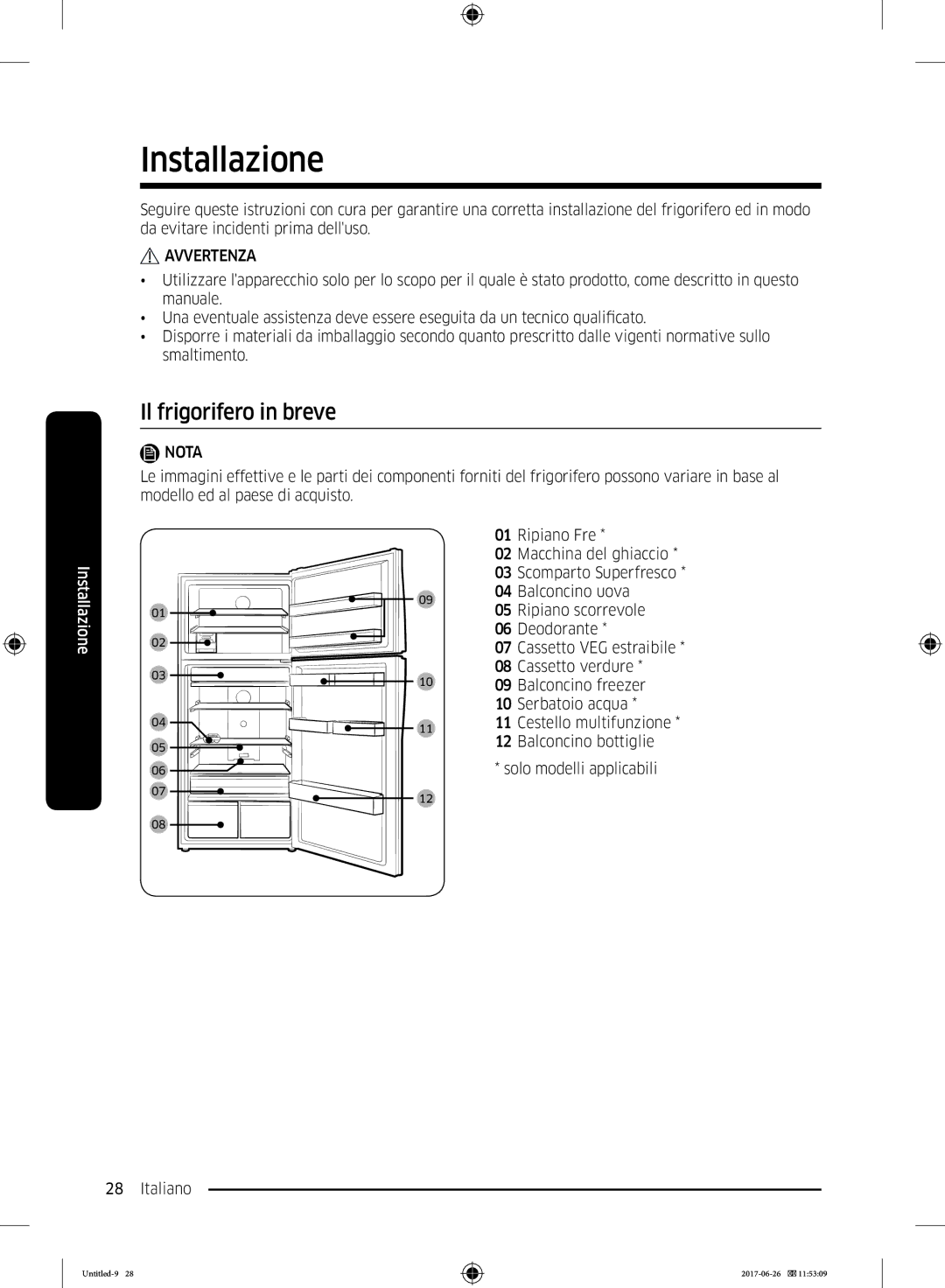 Samsung RT29K5030WW/ES, RT38K5535EF/ES, RT35K5430EF/ES, RT32K5030EF/ES, RT32K5030S8/ES Installazione, Il frigorifero in breve 