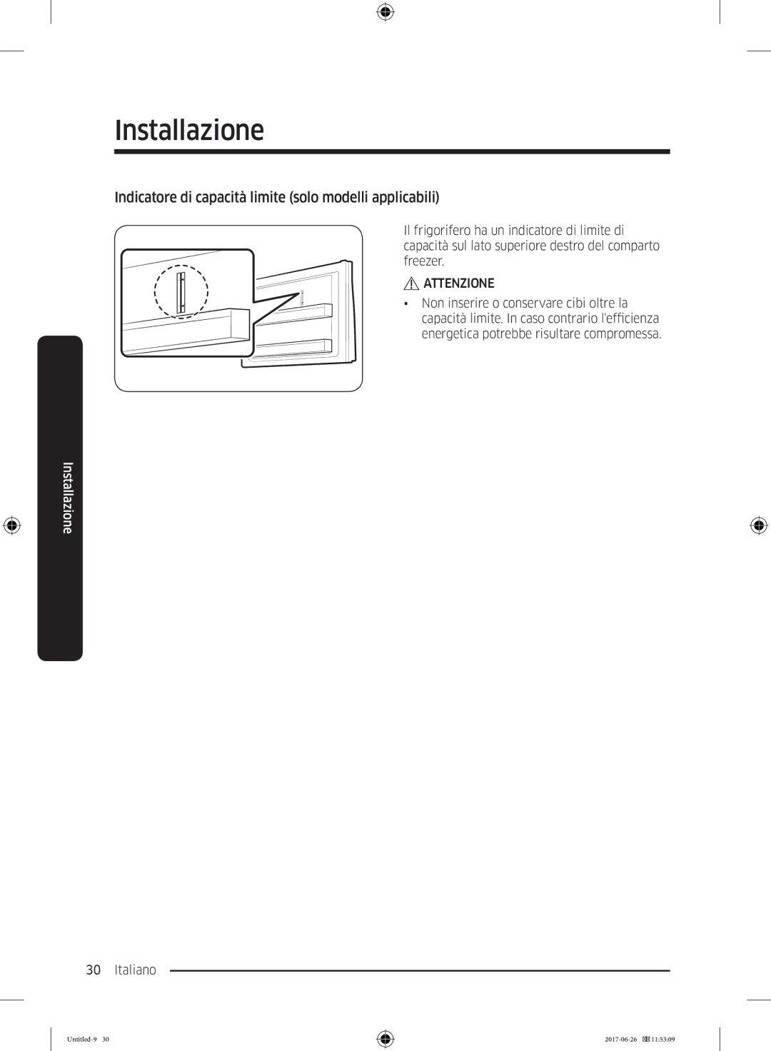 Samsung RT32K5030S8/ES, RT38K5535EF/ES, RT35K5430EF/ES Indicatore di capacità limite solo modelli applicabili, Attenzione 