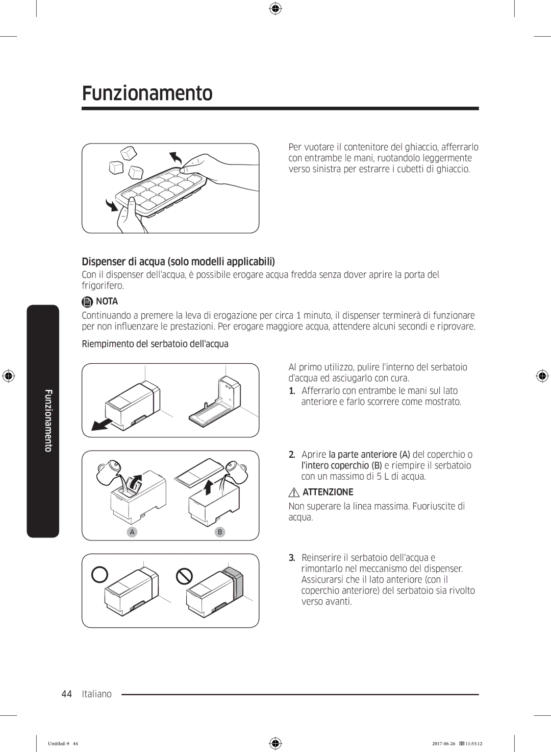 Samsung RT29K5030S8/ES, RT38K5535EF/ES, RT35K5430EF/ES, RT29K5030WW/ES manual Dispenser di acqua solo modelli applicabili 