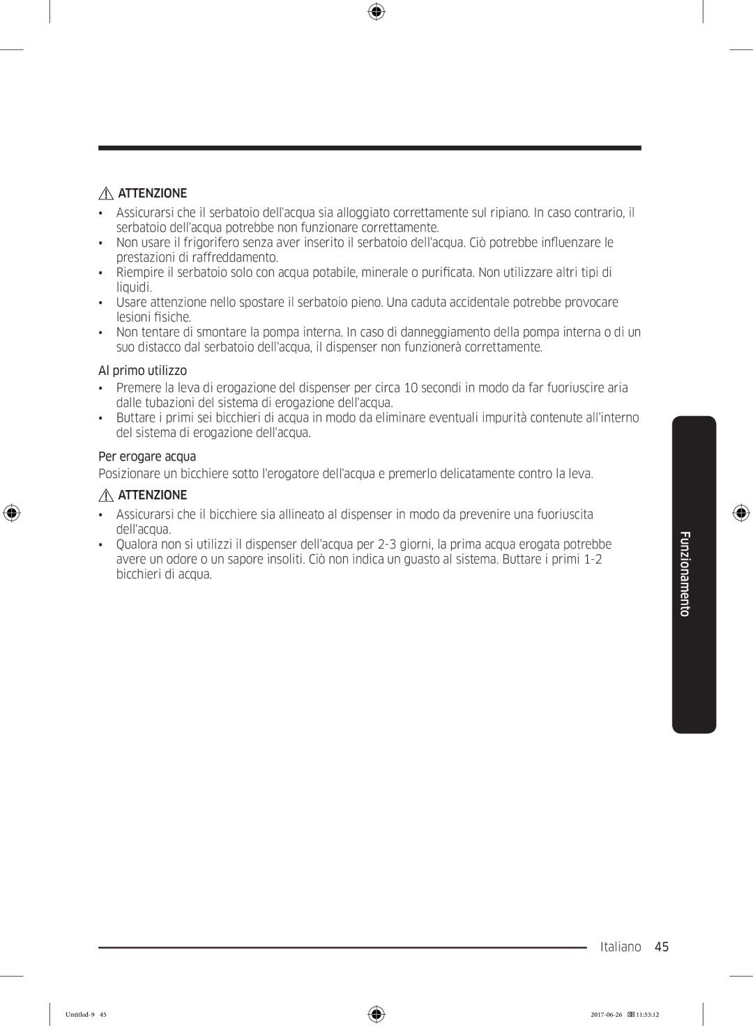 Samsung RT38K5535S9/ES, RT38K5535EF/ES, RT35K5430EF/ES, RT29K5030WW/ES, RT32K5030EF/ES, RT32K5030S8/ES manual Attenzione 