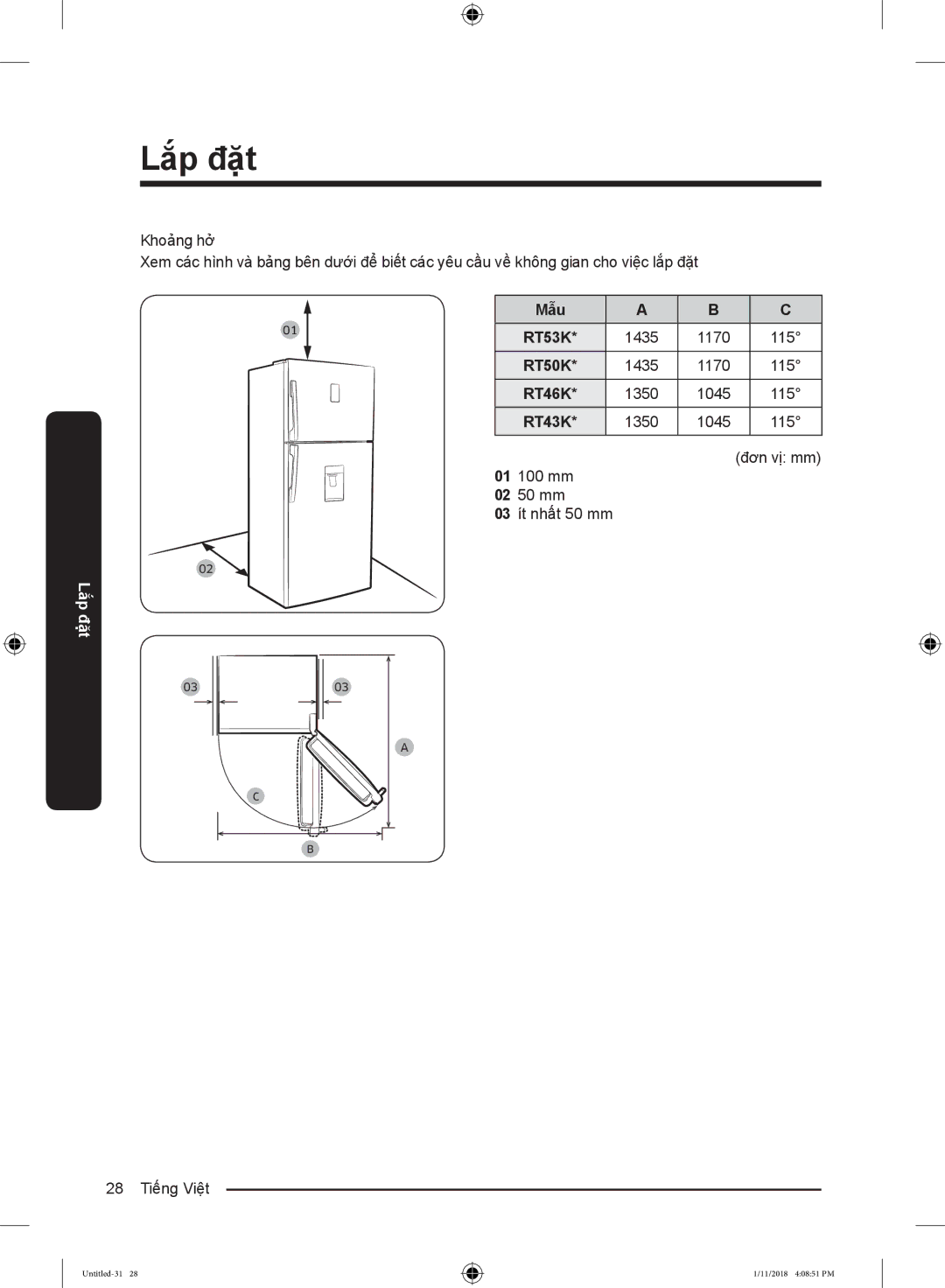 Samsung RT46K6885BS/SV, RT43K6631SL/SV, RT43K6331SL/SV manual Mẫu RT53K 1435, RT50K 1435, RT46K 1350 1045, RT43K 1350 1045 