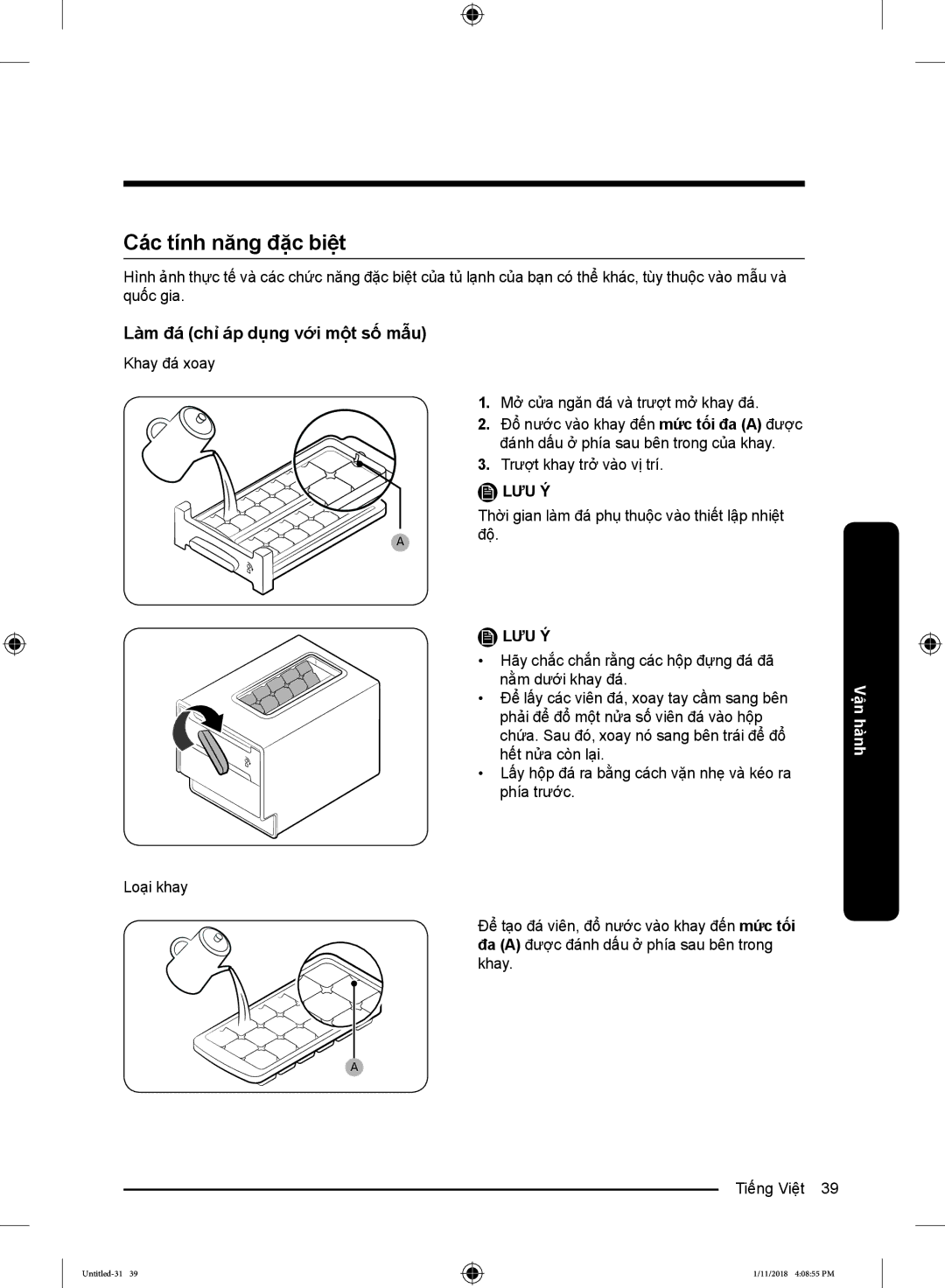 Samsung RT46K6836SL/SV, RT43K6631SL/SV, RT43K6331SL/SV manual Các tính năng đặc biệt, Làm đá chỉ áp dụng với một số mẫu 