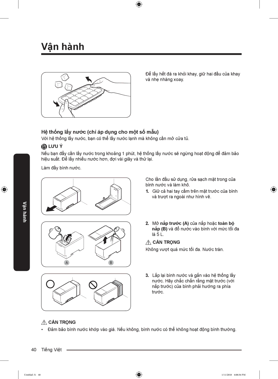 Samsung RT43K6631SL/SV, RT43K6331SL/SV, RT50K6631BS/SV, RT46K6885BS/SV manual Hệ thống lấy nước chỉ áp dụng cho một số mẫu 