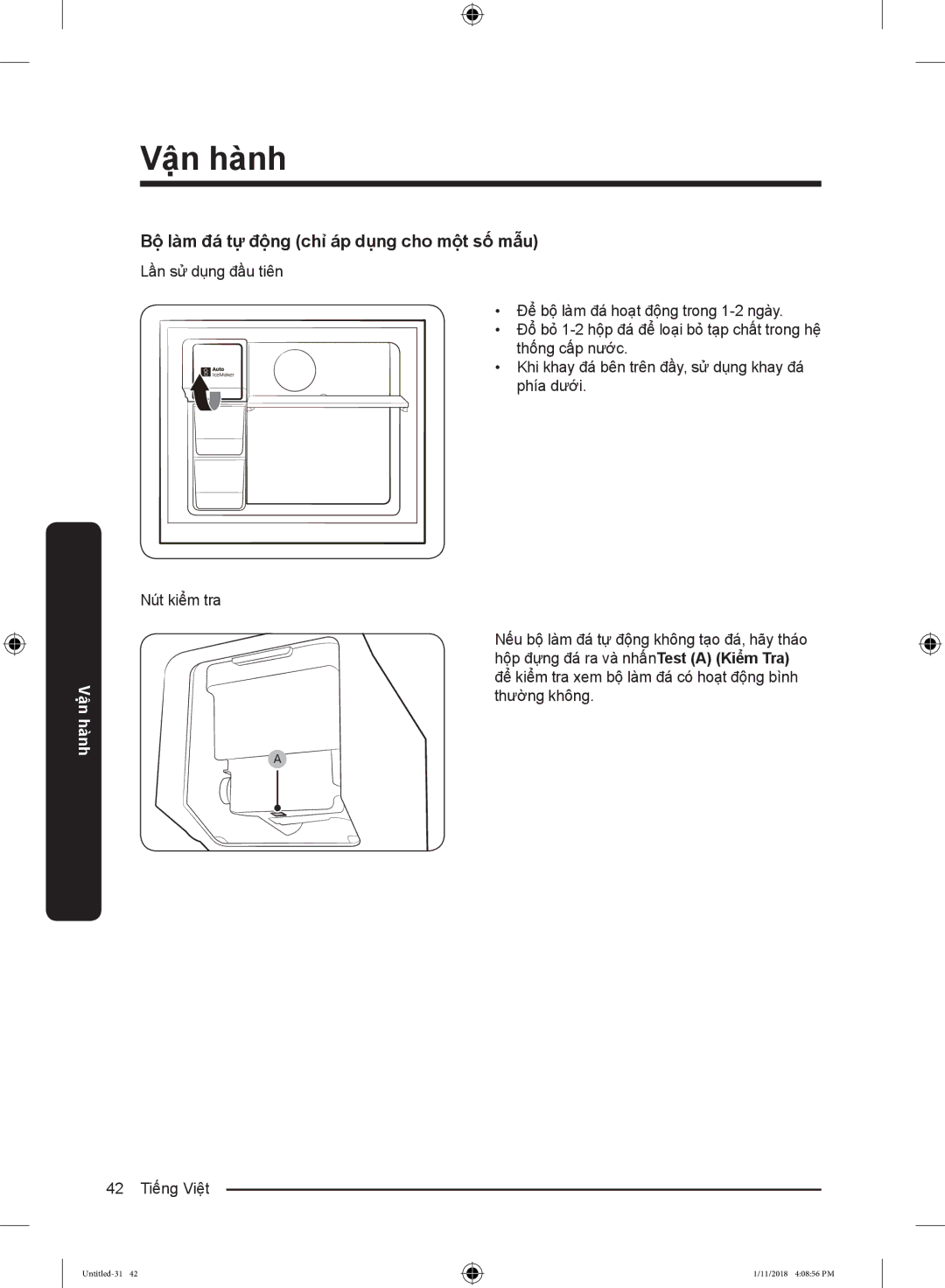 Samsung RT50K6631BS/SV, RT43K6631SL/SV, RT43K6331SL/SV, RT46K6885BS/SV manual Bộ làm đá tự động chỉ áp dụng cho một số mẫu 