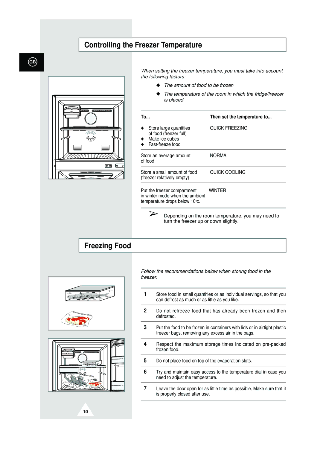 Samsung RT44MAEW1/TAC, RT44MAMS1/XEF, RT44MASW1/XEF, RT44MASM1/XEF manual Controlling the Freezer Temperature, Freezing Food 