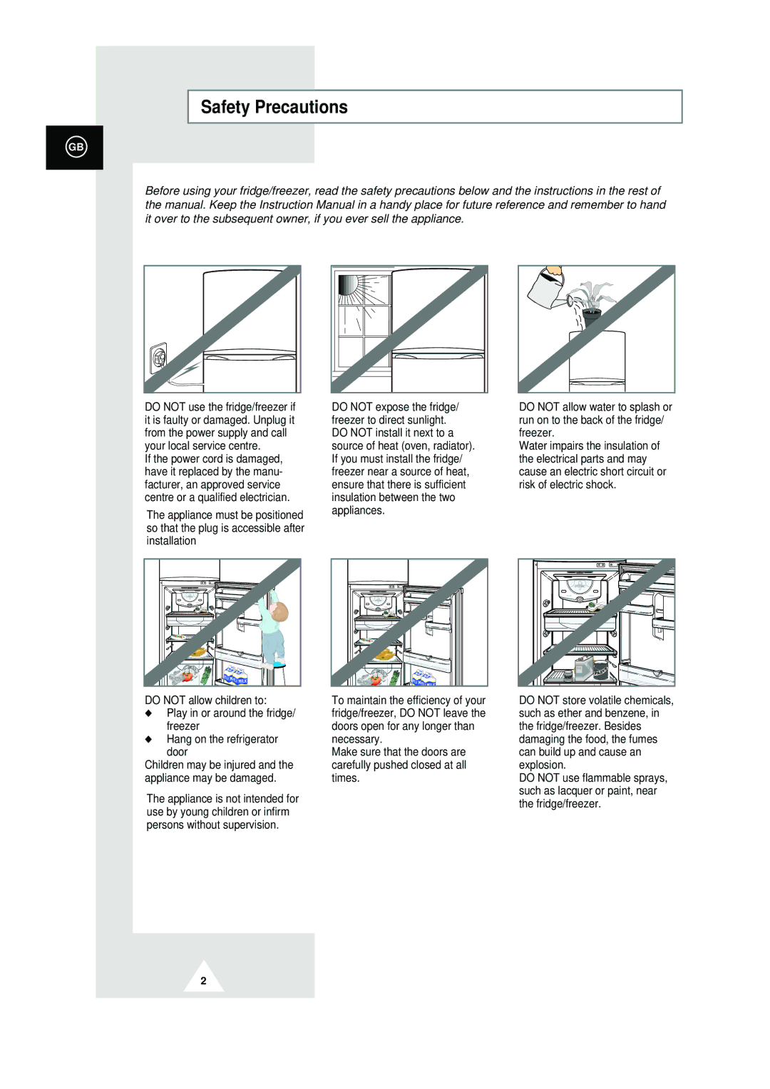 Samsung RT44MASM1/XEF, RT44MAMS1/XEF, RT44MASW1/XEF, RT44MAMS1/XET, RT44MAMS2/XET, RT44MCSM1/XET manual Safety Precautions 