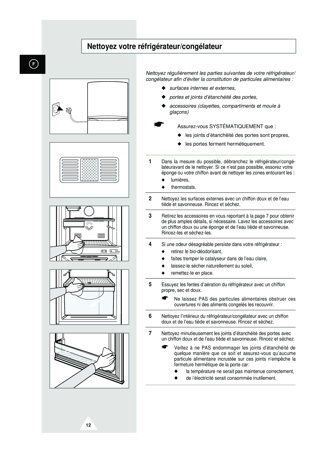 Samsung RT44MAMS1/XEF, RT44MASW1/XEF, RT44MASM1/XEF manual Nettoyez votre réfrigérateur/congélateur 