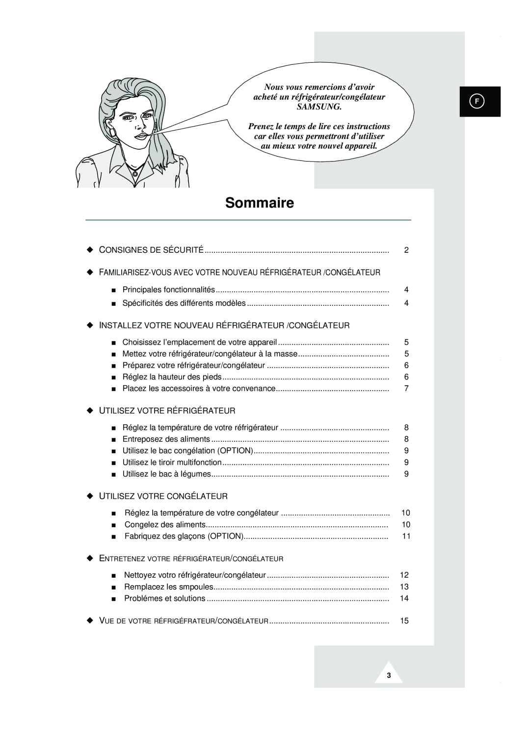 Samsung RT44MAMS1/XEF, RT44MASW1/XEF, RT44MASM1/XEF manual Sommaire 