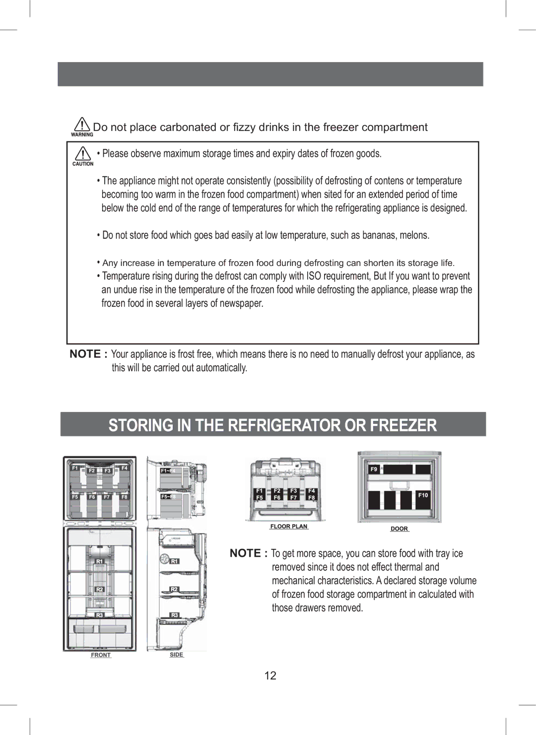 Samsung RT45MASM1/XES, RT44MAMS1/XEF, RT45EASM1/XEF, RT44MASW1/XEF, RT41MASW1/EUR manual Storing in the Refrigerator or Freezer 