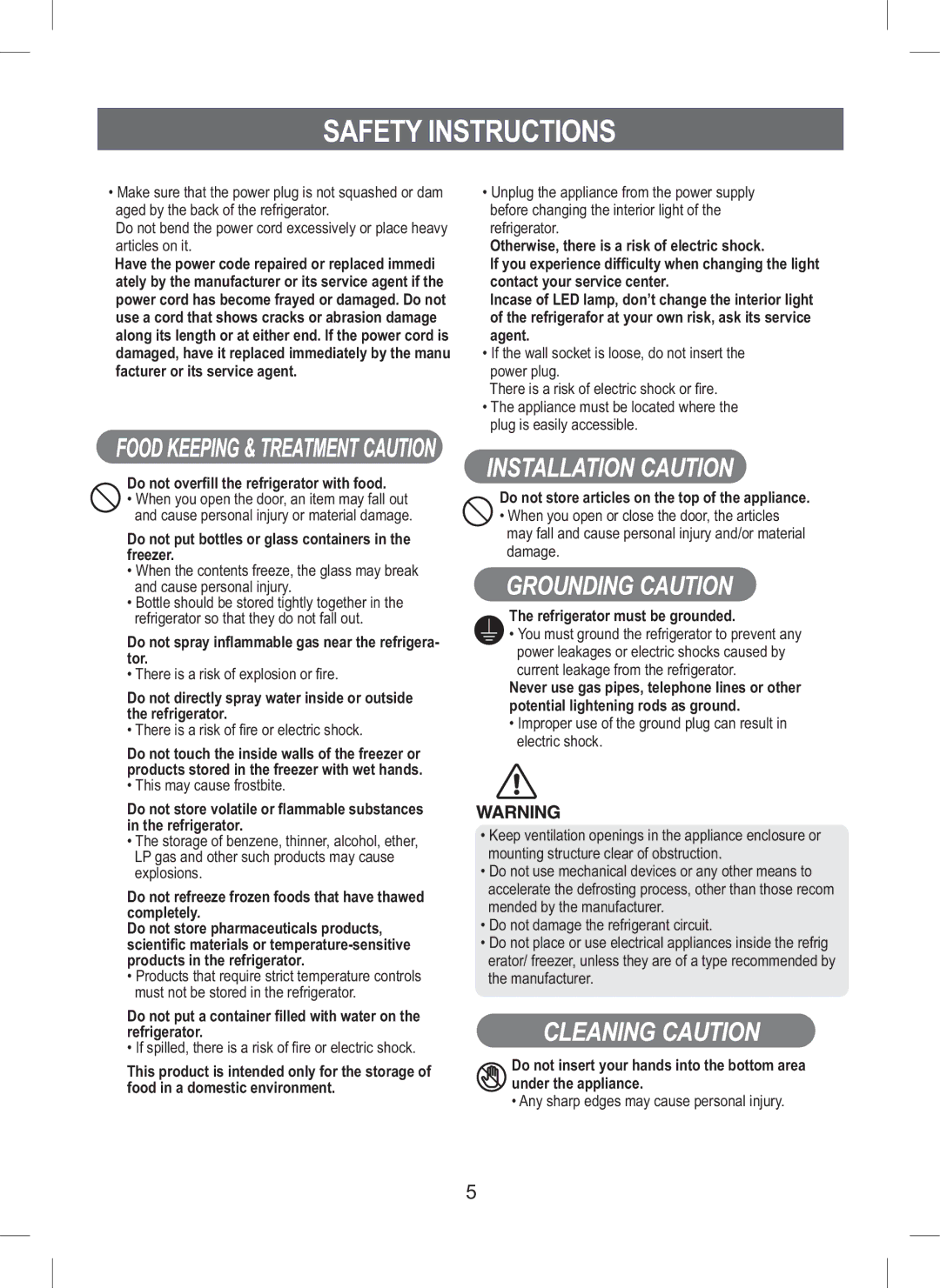 Samsung RT44MAMS1/XET, RT44MAMS1/XEF, RT45EASM1/XEF, RT44MASW1/XEF Do not put bottles or glass containers in the freezer 