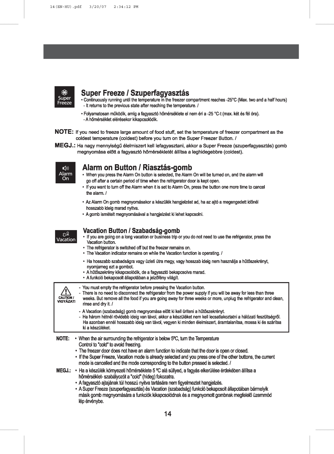 Samsung RT41MAMT1/ATC, RT44MAMS1/XEF, RT45EASM1/XEF, RT44MASW1/XEF, RT41MASW1/EUR, RT44MASM1/XEF 14EN-HU.pdf 3/20/07 23412 PM 