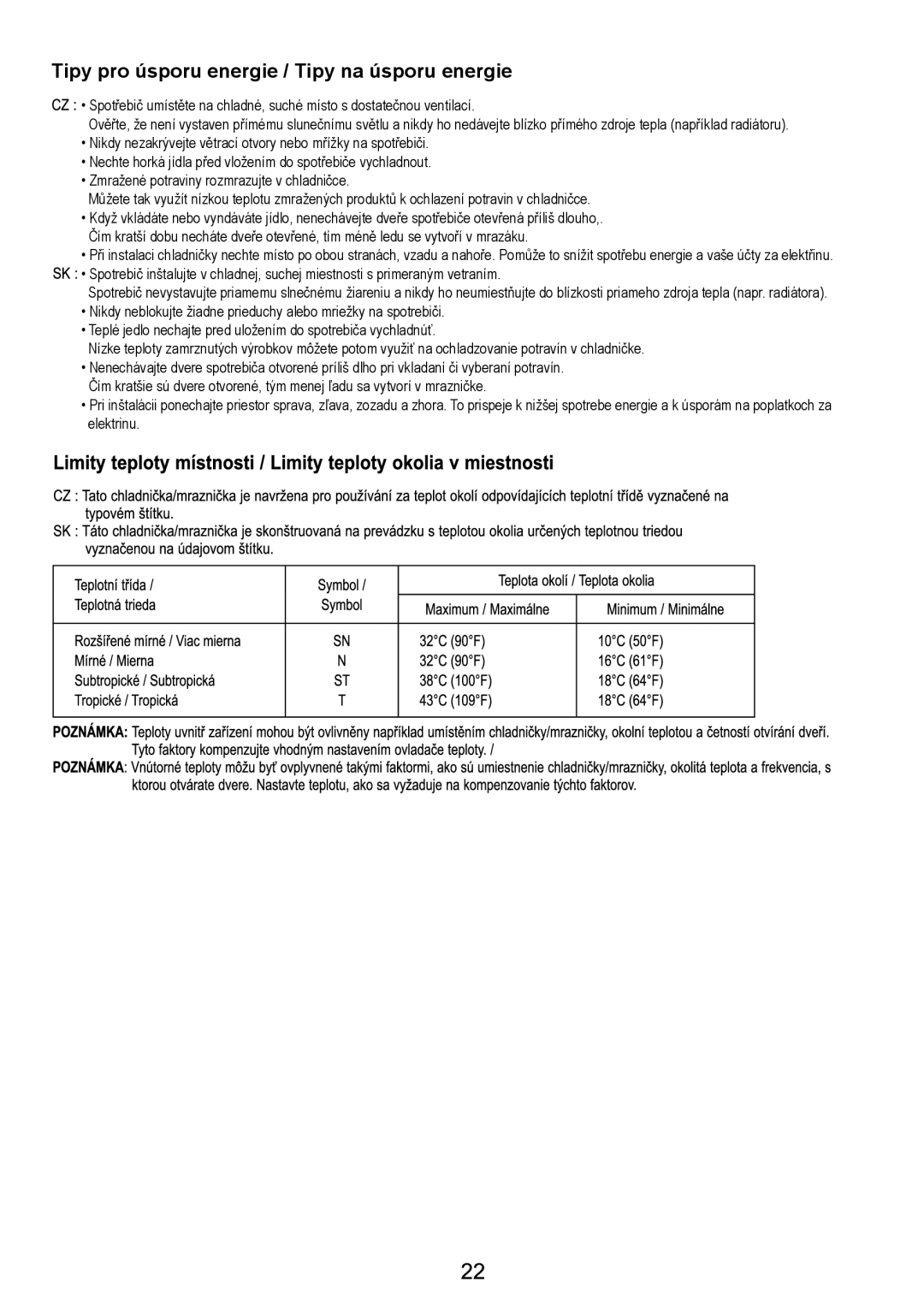 Samsung RT44MASW1/ABS, RT44MAMS1/XEF, RT45EASM1/XEF, RT44MASW1/XEF manual Tipy pro úsporu energie / Tipy na úsporu energie 