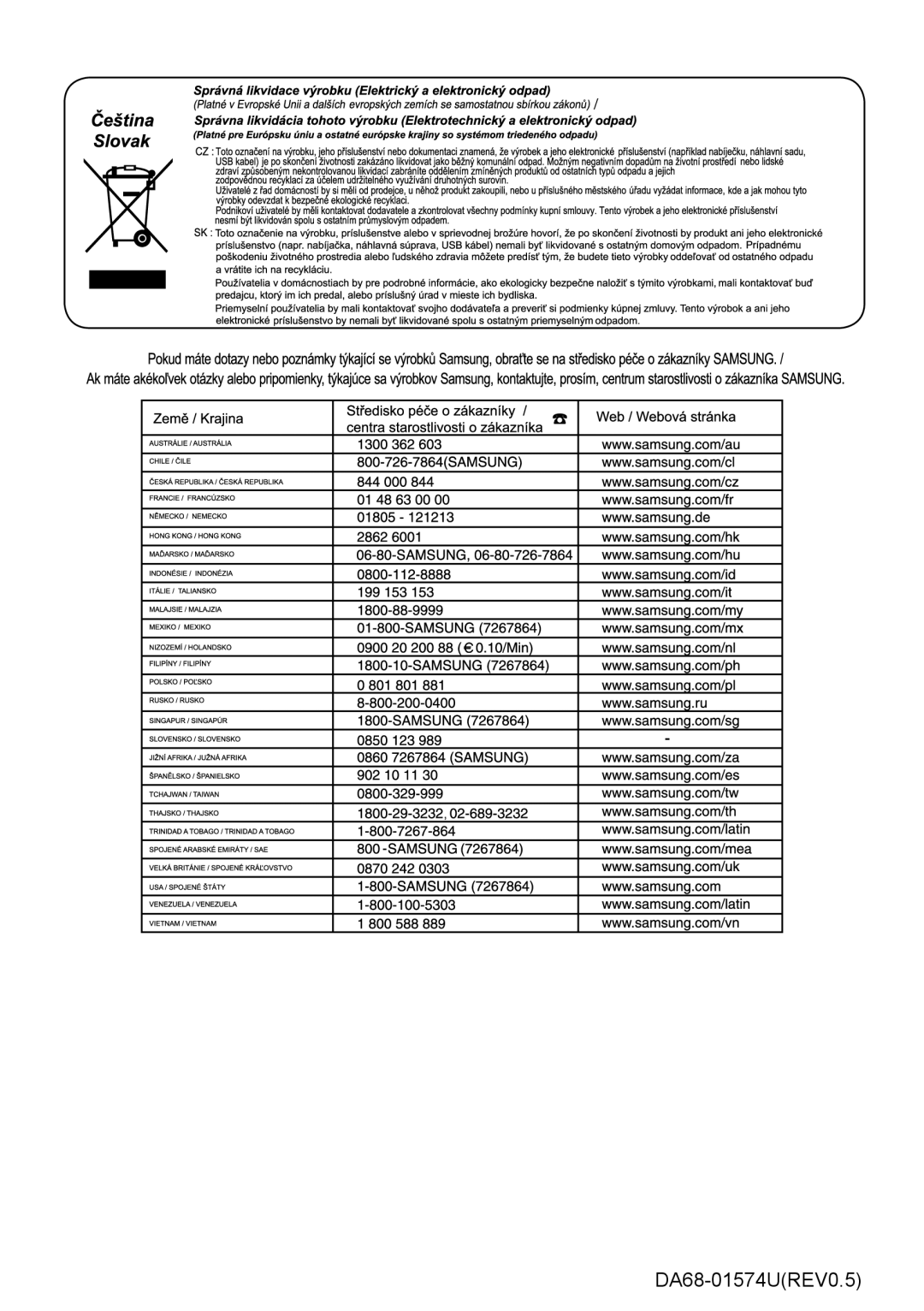 Samsung RT41EASW1/HAC, RT44MAMS1/XEF, RT45EASM1/XEF, RT44MASW1/XEF, RT41MASW1/EUR, RT44MASM1/XEF manual DA68-01574UREV0.5 