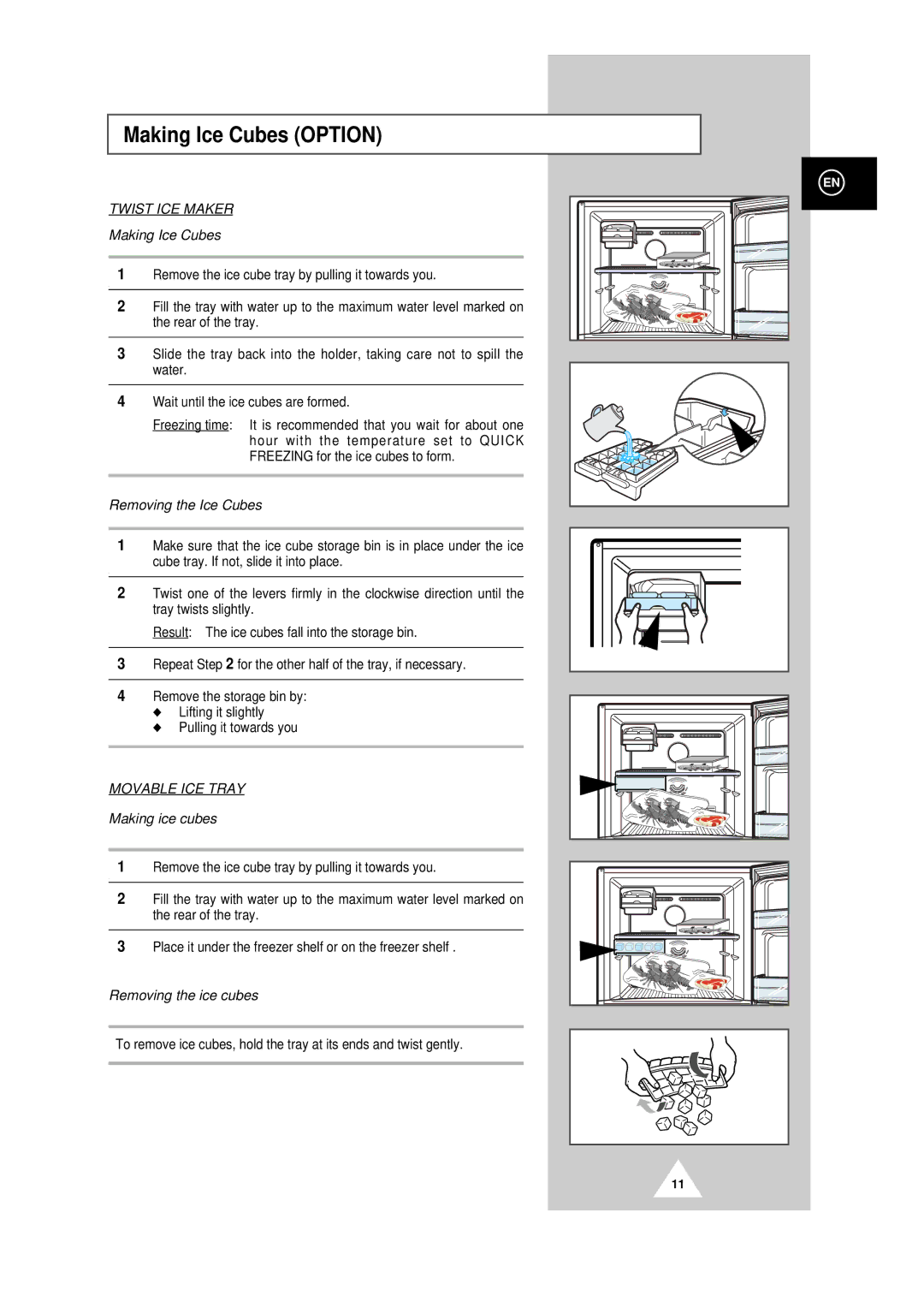 Samsung RT44MCSM1/XET manual Making Ice Cubes Option, Twist ICE Maker 