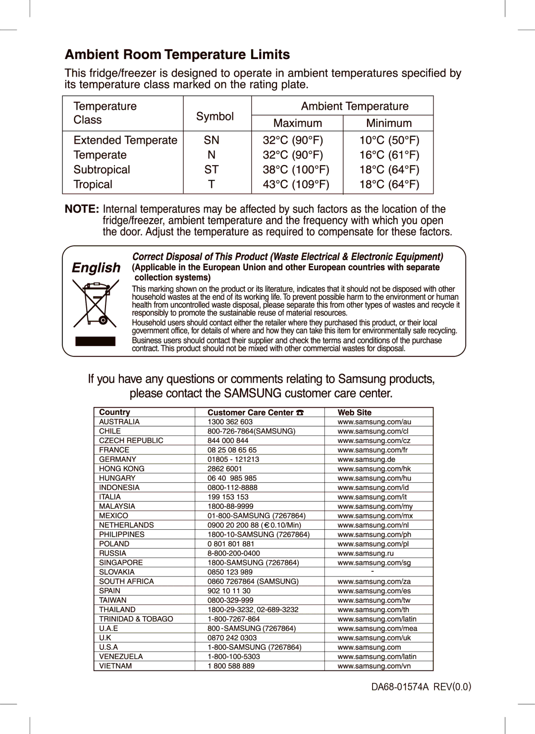 Samsung RT41M, RT45M, RT41E manual DA68-01574A REV0.0 