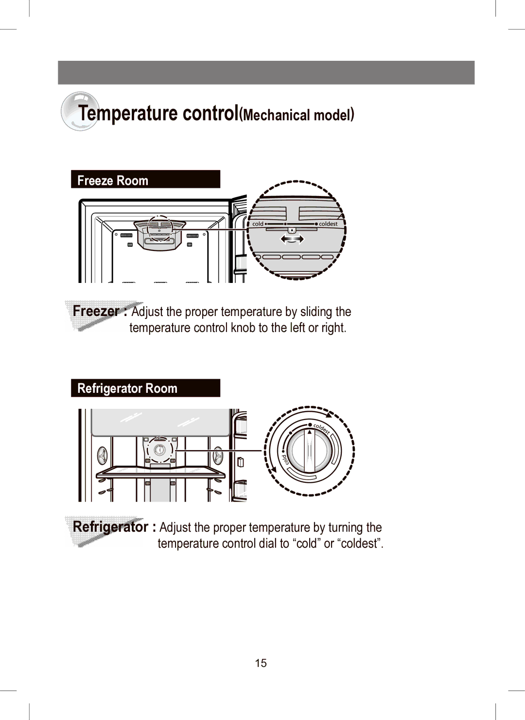 Samsung RT41M, RT45M, RT41E manual Temperature controlMechanical model 