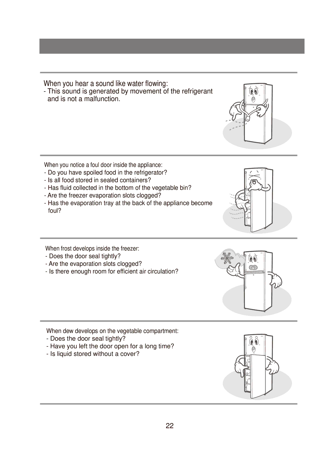 Samsung RT45M, RT41M, RT41E manual When you hear a sound like water flowing 