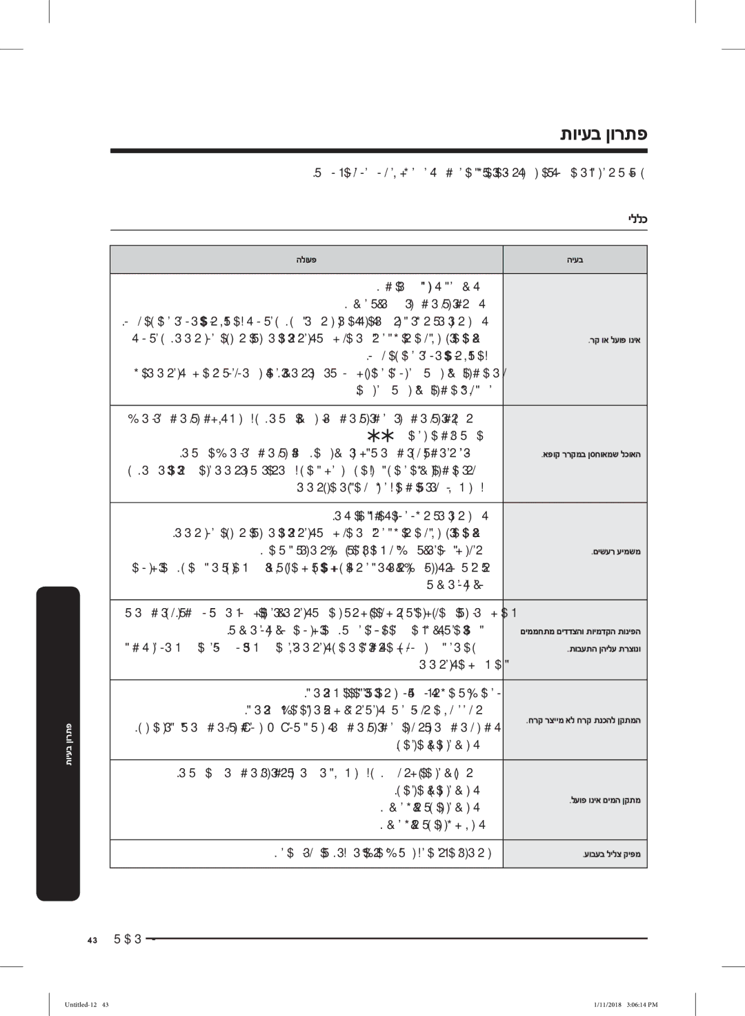 Samsung RT53K6330SP/ML manual הכלהכ תרדגומ הרוטרפמטה תרקבש אדו, עגפיהל םילולע רוריקה יעוציב ,תאז, תכרעמב לשכ לע, 43 תירבע 