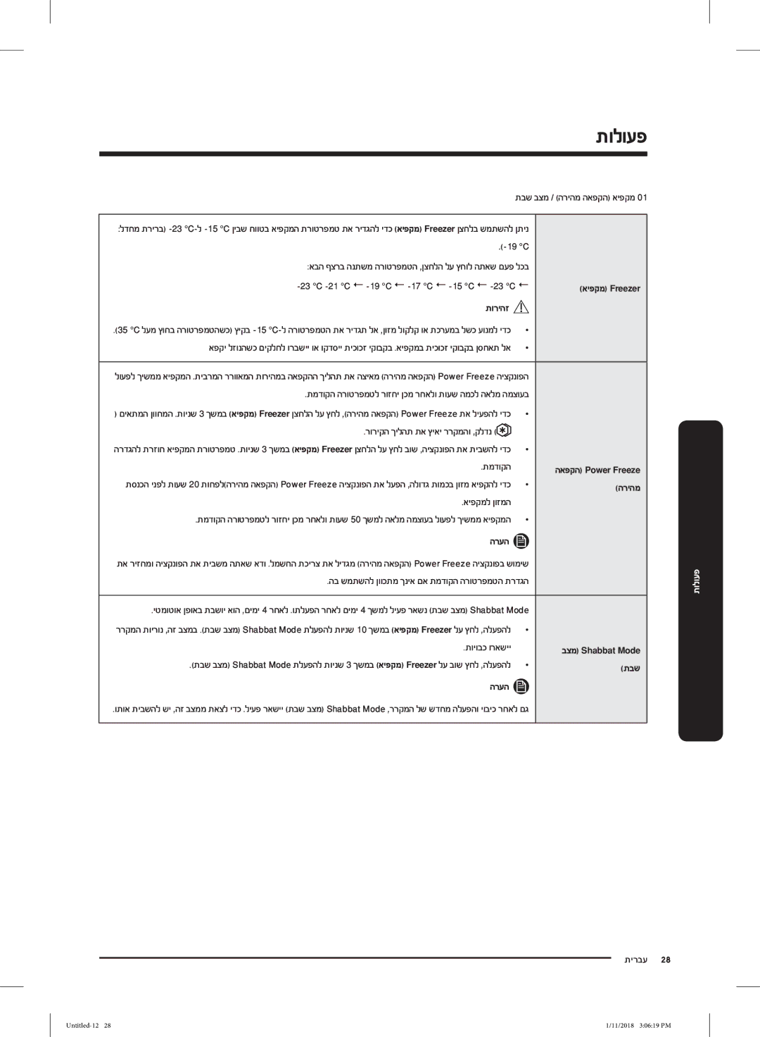 Samsung RT50K6330SP/ML manual תמדוקה הרוטרפמטל רוזחי ןכמ רחאלו תועש המכל האלמ המצועב, רוריקה ךילהת תא ץיאי ררקמהו ,קלדנ 