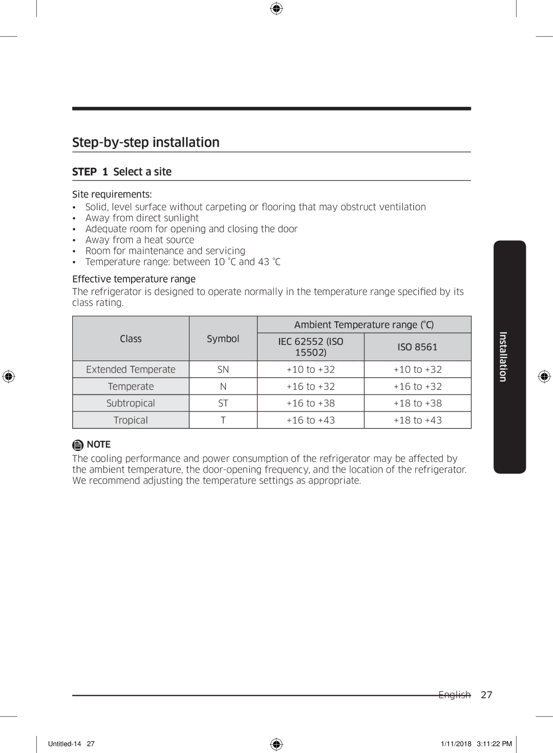 Samsung RT46K6330SP/ML, RT46K6330WW/ML, RT53K6000S8/ML, RT53K6330WW/ML manual Step-by-step installation, Select a site 