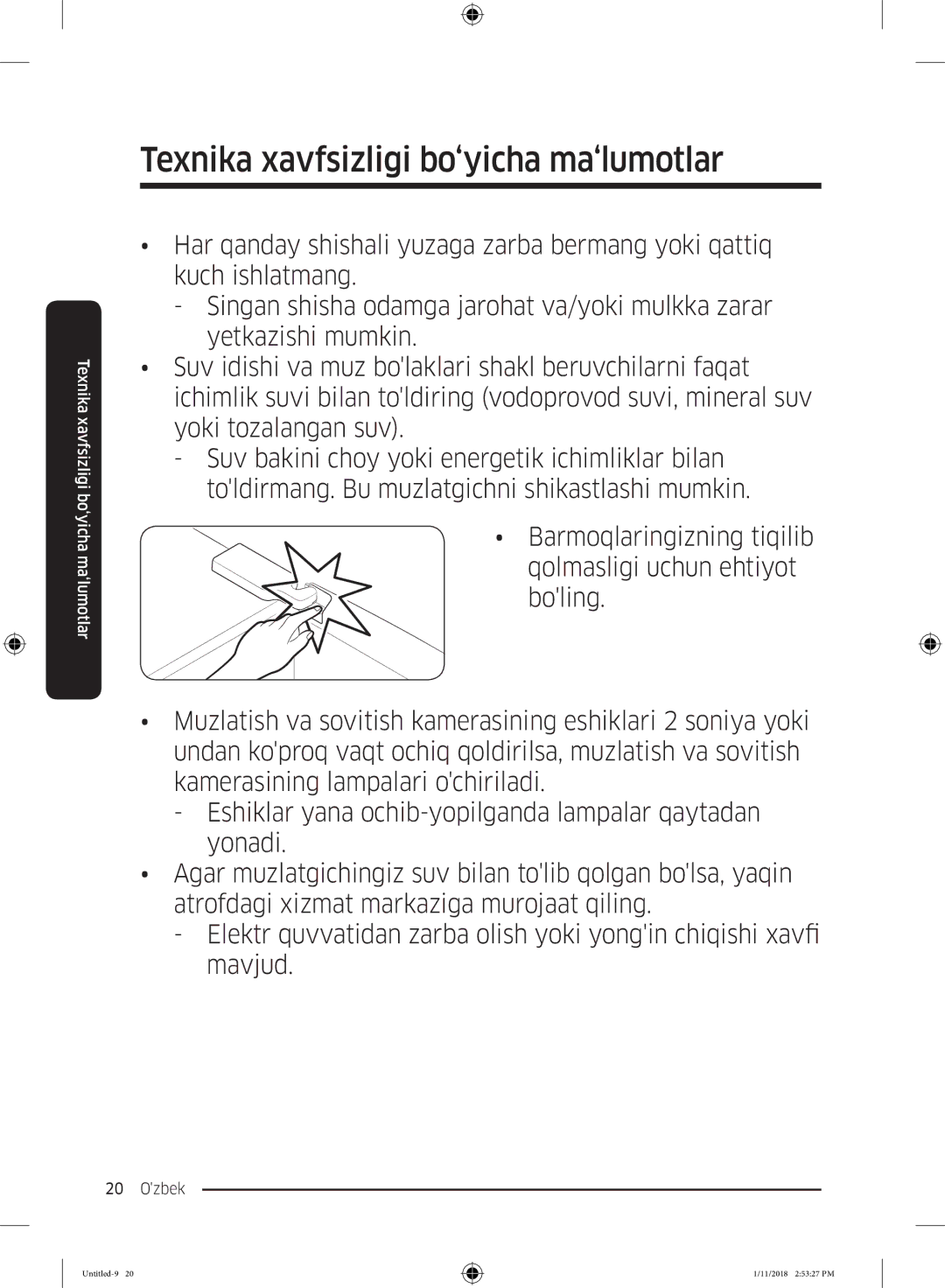 Samsung RT43K6000EF/WT, RT46K6360EF/WT, RT53K6340UT/WT, RT46K6360SL/WT manual Texnika xavfsizligi bo‘yicha ma‘lumotlar 