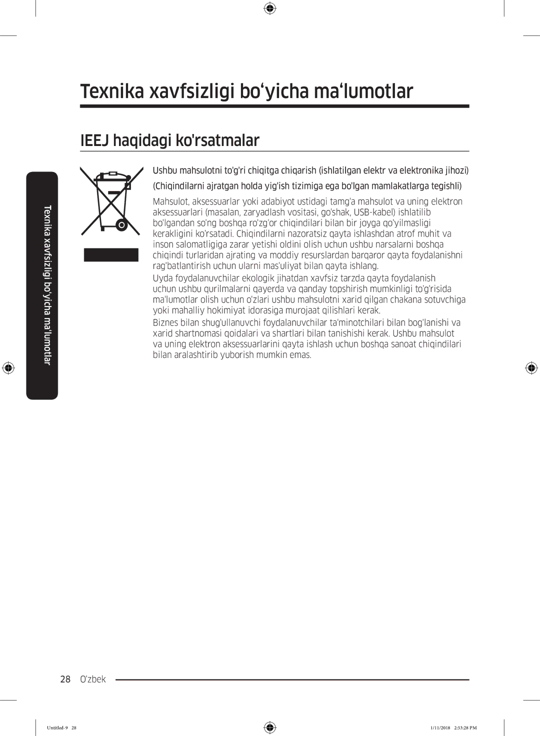 Samsung RT43K6360WW/WT, RT46K6360EF/WT, RT53K6340UT/WT, RT43K6000EF/WT, RT46K6360SL/WT manual Ieej haqidagi korsatmalar 