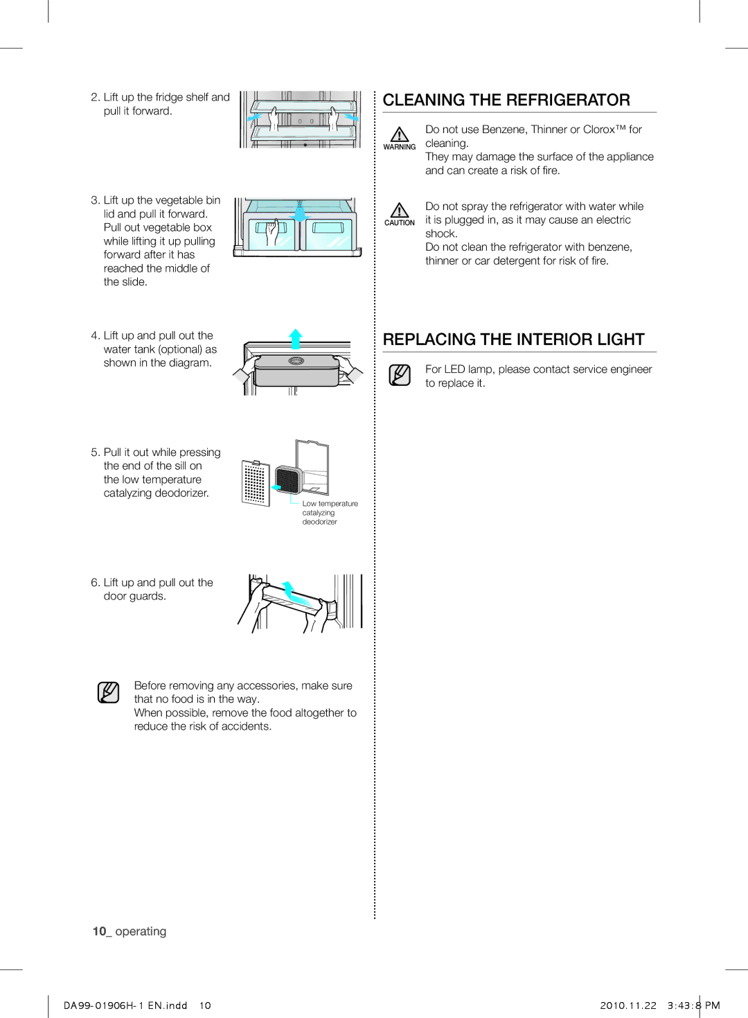 Samsung RT63NBPN1/XMA, RT50FMSW1/XEF manual CLEaning tHE rEfrigErator, REPLaCing tHE intErior LigHt, Shown in the diagram 