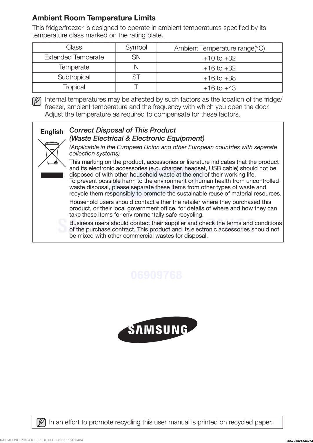 Samsung RT59FBPN1/XMA, RT50FMSW1/XEF, RT59PMSW1/XEF, RT59PBPN1/XEF, RT59NBPN1/XEF, RT50QMSW1/XEF, RT50QBPN1/XEF, RT63PBPN1/XEF 