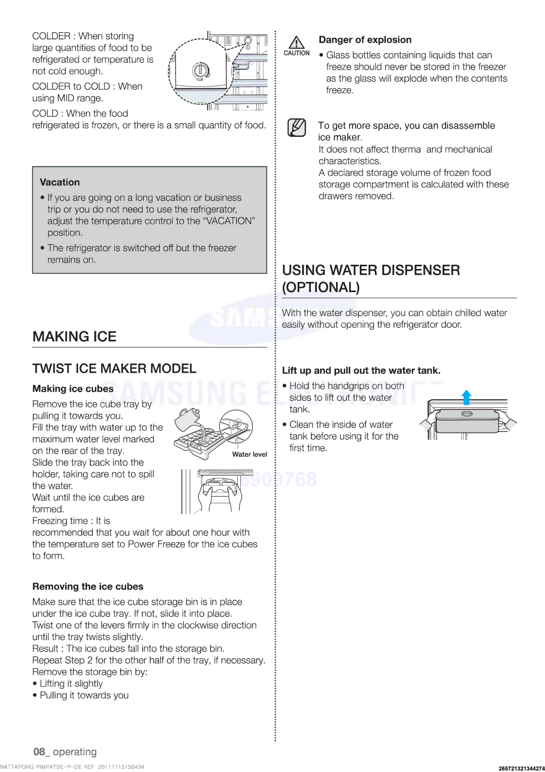 Samsung RT54QBPN1/XEF, RT50FMSW1/XEF, RT59PMSW1/XEF, RT59PBPN1/XEF manual To get more space, you can disassemble ice maker 