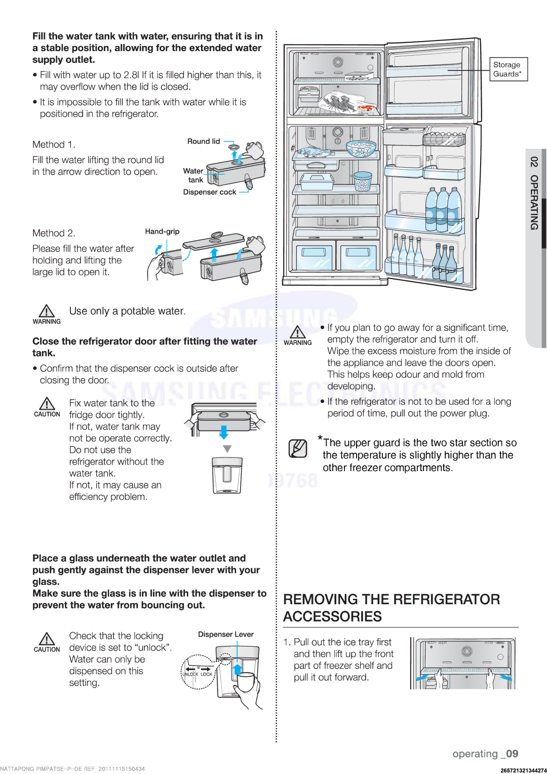 Samsung RT50FBPN1/XEF, RT50FMSW1/XEF, RT59PMSW1/XEF, RT59PBPN1/XEF, RT59NBPN1/XEF, RT50QMSW1/XEF manual Use only a potable water 